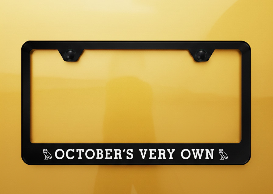 October\'s Very Own OVO License Plate Frame - Black Powder Coated Metal October\'s Very Own OVO License Plate Frame - Black Powder Coated Metal