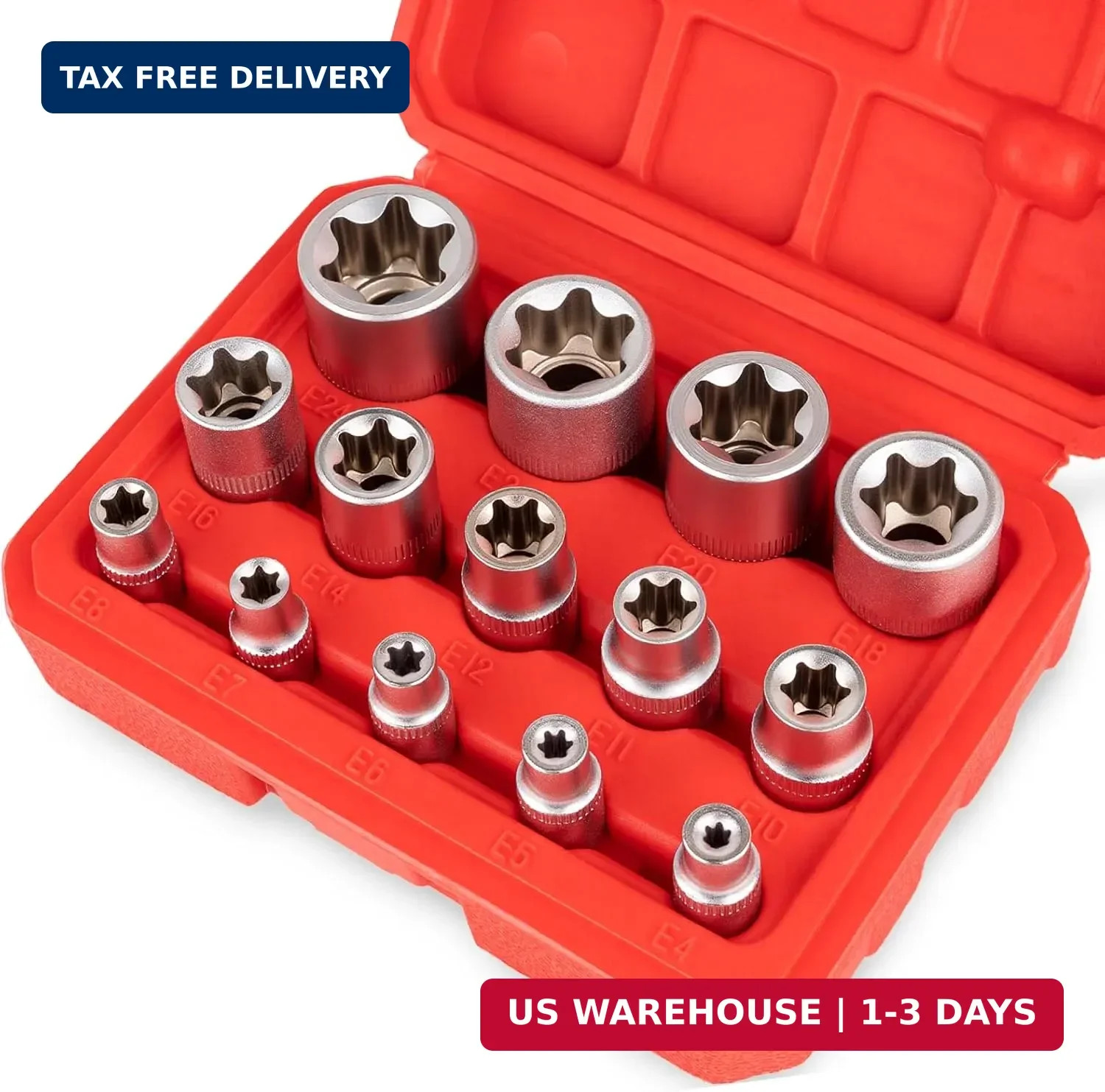 14-Piece E-TORX Socket Set - Female Torx Socket Set, Ultimate Torque Star So...