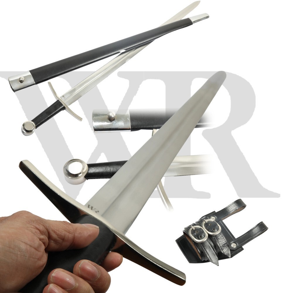 Late Medieval Sword Replica Full Tang 1060 Steel Pommel Guard with Scabbard