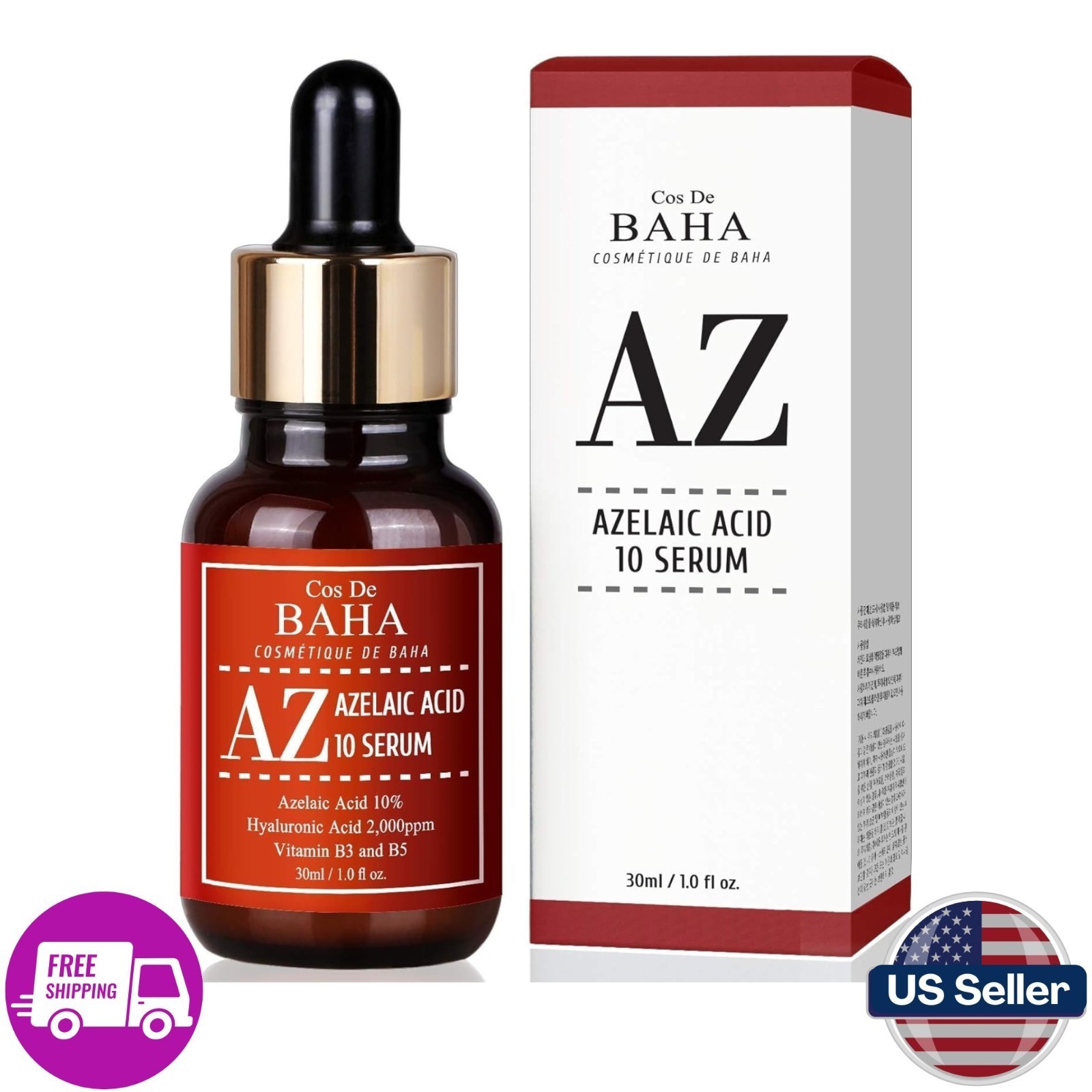 Cos de Baha Azelaic Acid 10% Facial Serum - Advanced Formula with Niacinamide