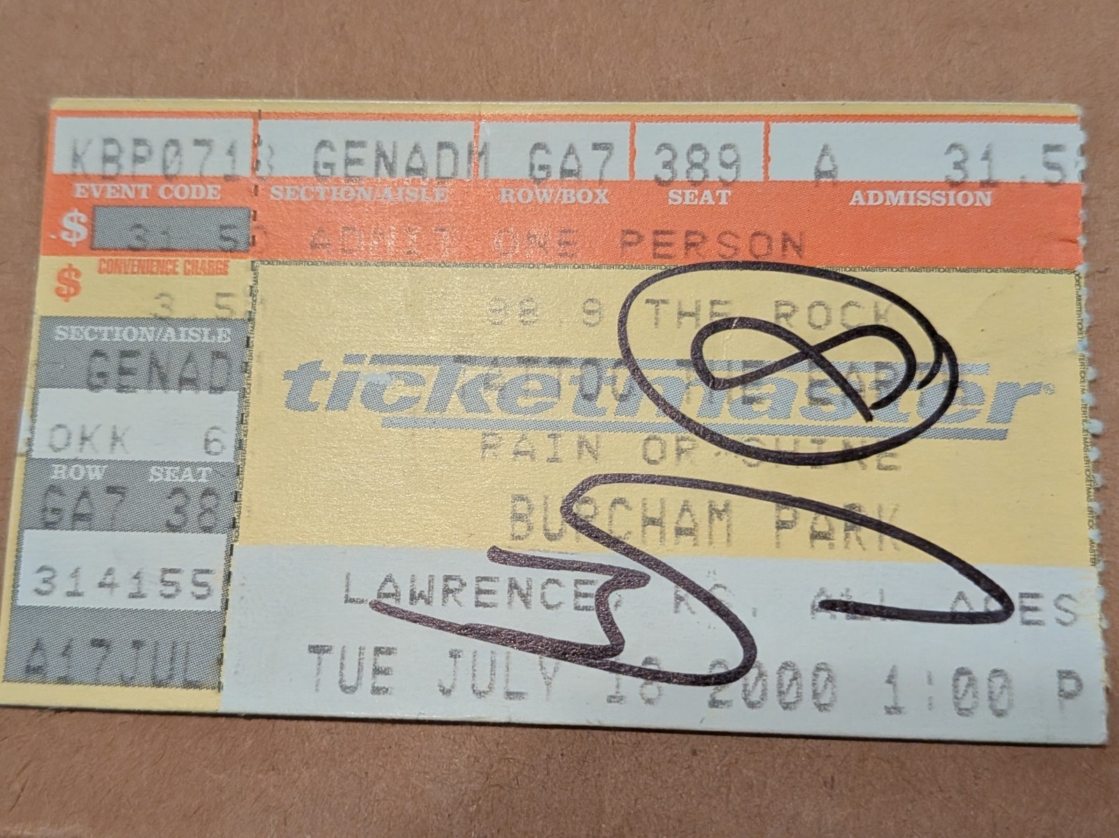 2000 Slipknot Signed Ticket Stub Corey, Sid, Jim, Paul-Tattoo the Earth Festival