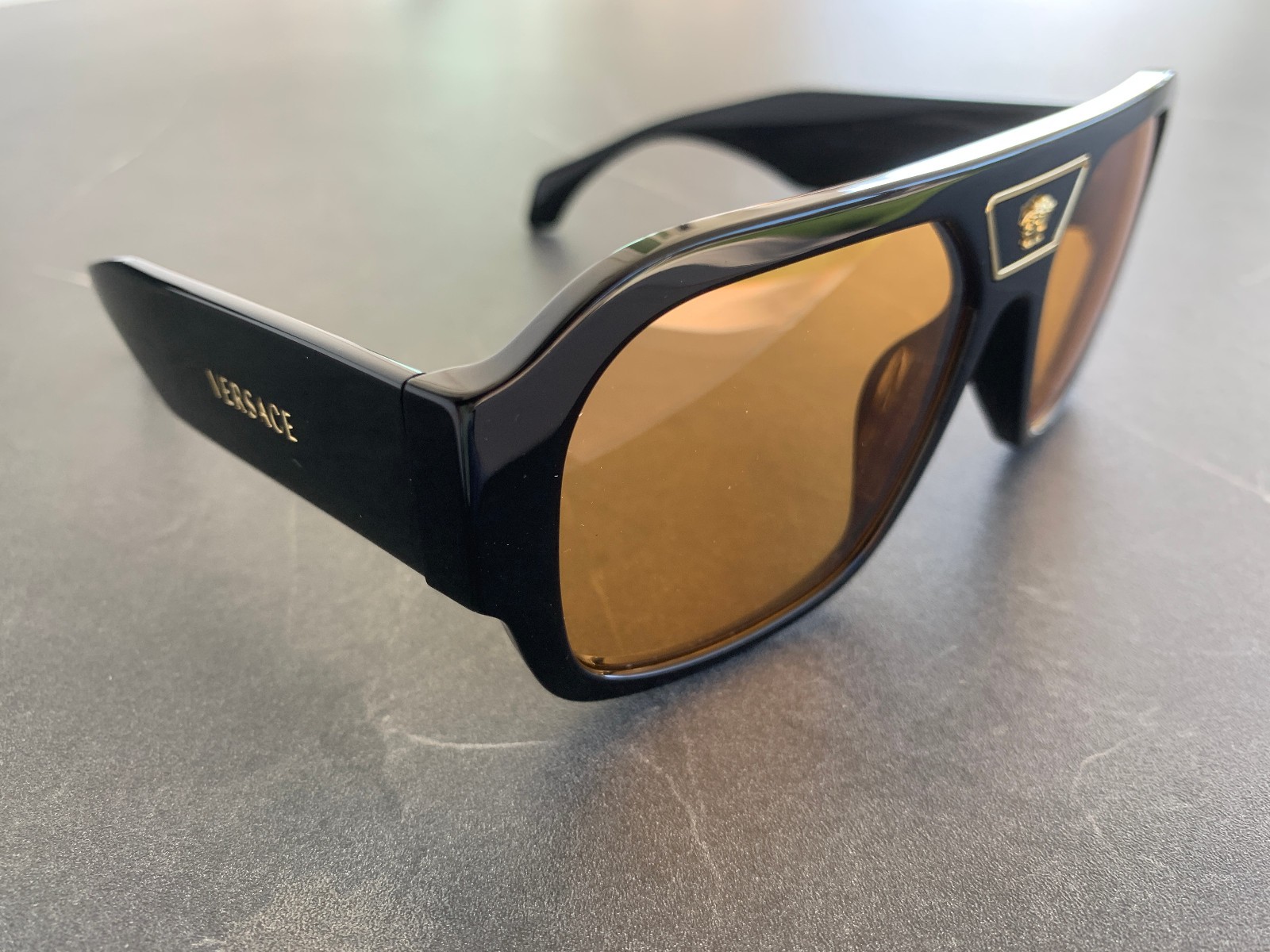 VERSACE VE4508U Black Orange GB1/7 Men\'s Sunglasses 56mm New Authentic