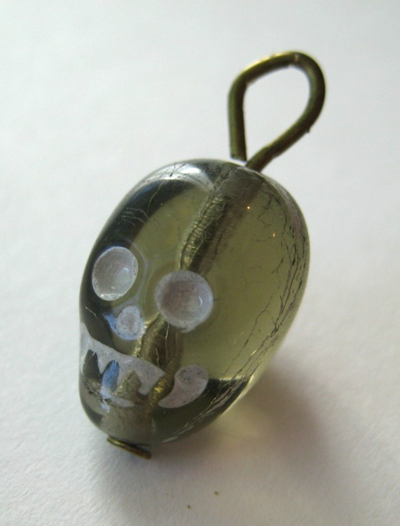 VTG New Old Stock Czech Smoked Glass SKULL Charm Cracker Jack Halloween VTG New Old Stock Czech Smoked Glass SKULL Charm Cracker Jack Halloween