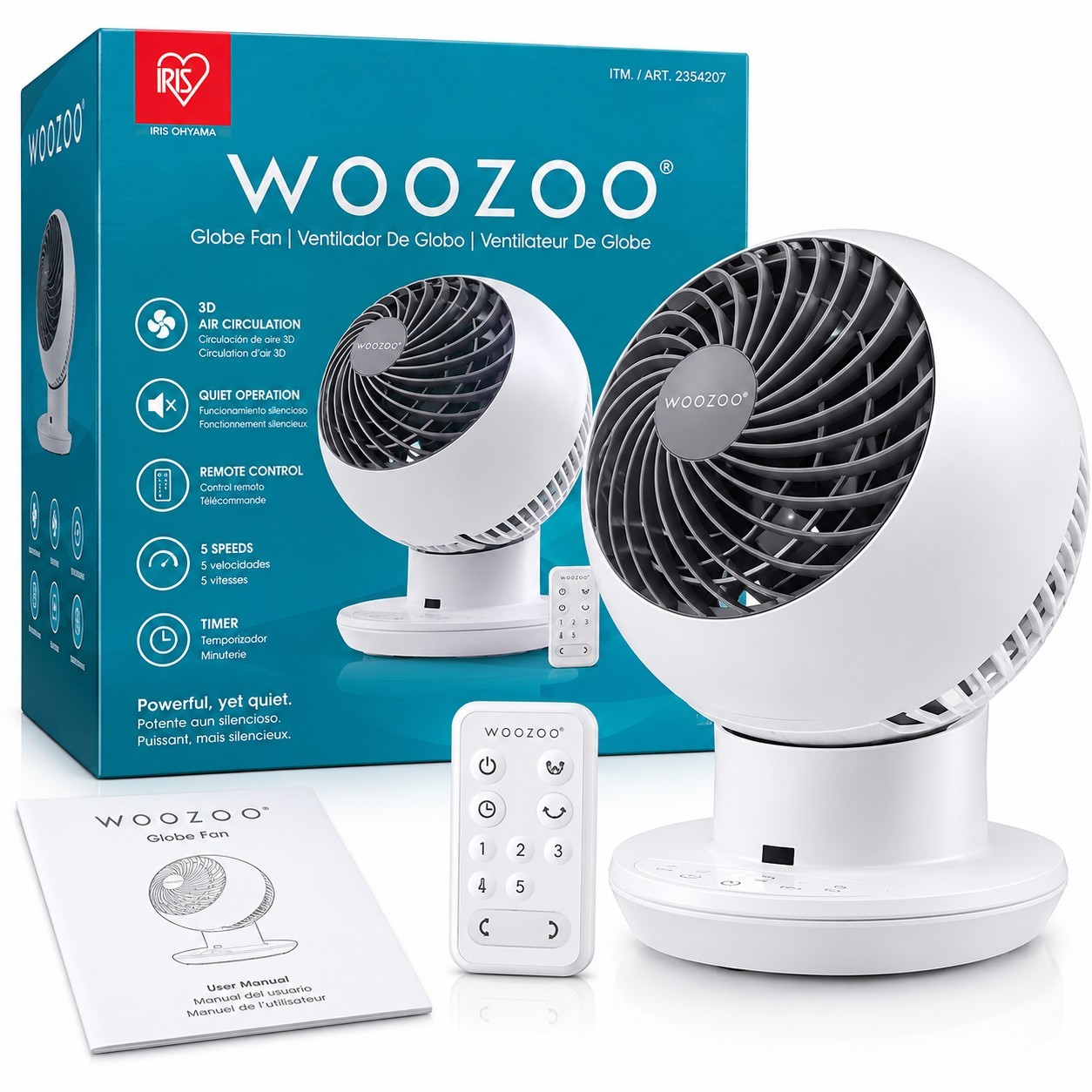 WOOZOO Globe Table/Desk Fan w/ Remote, Timer, Quiet, 5-Speed, White WOOZOO Globe Table/Desk Fan w/ Remote, Timer, Quiet, 5-Speed, White