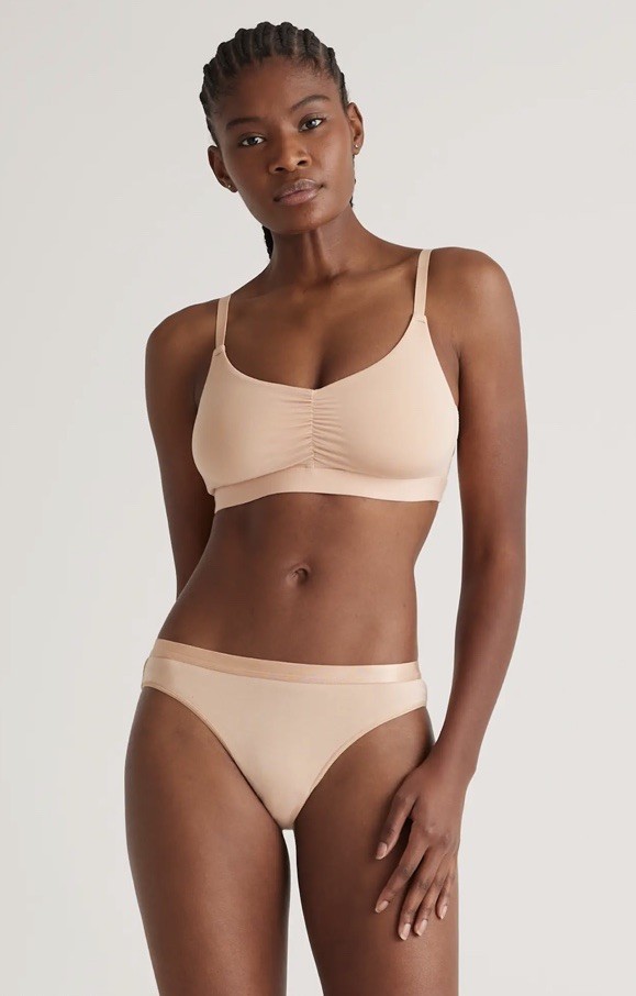 NWOT Quince Women’s M Micromodal Ruched Bralette 2 Pack Warm Sand