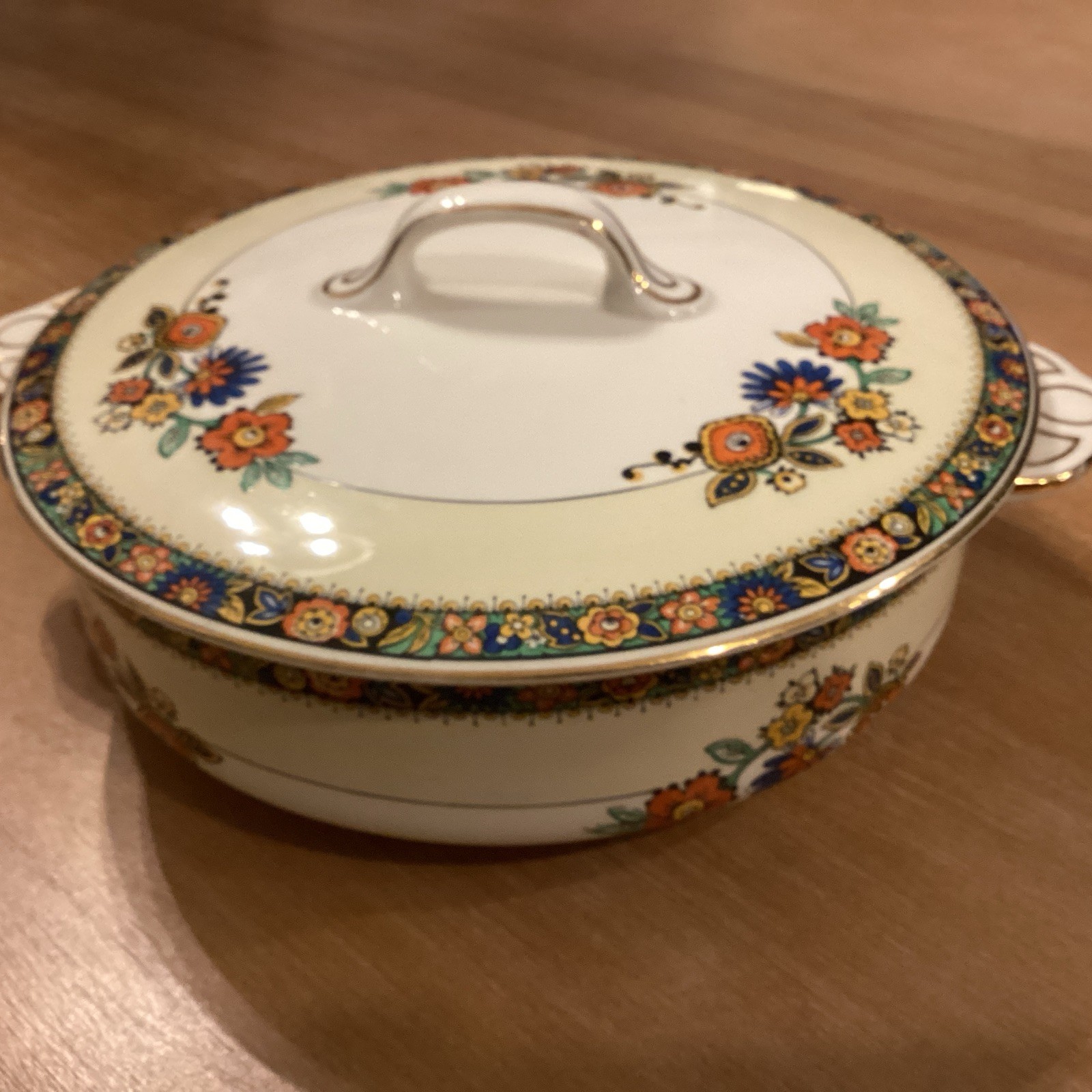 Vtg Johnson Brothers Pareek Lidded Serving Dish England Floral Tureen Gold Trim
