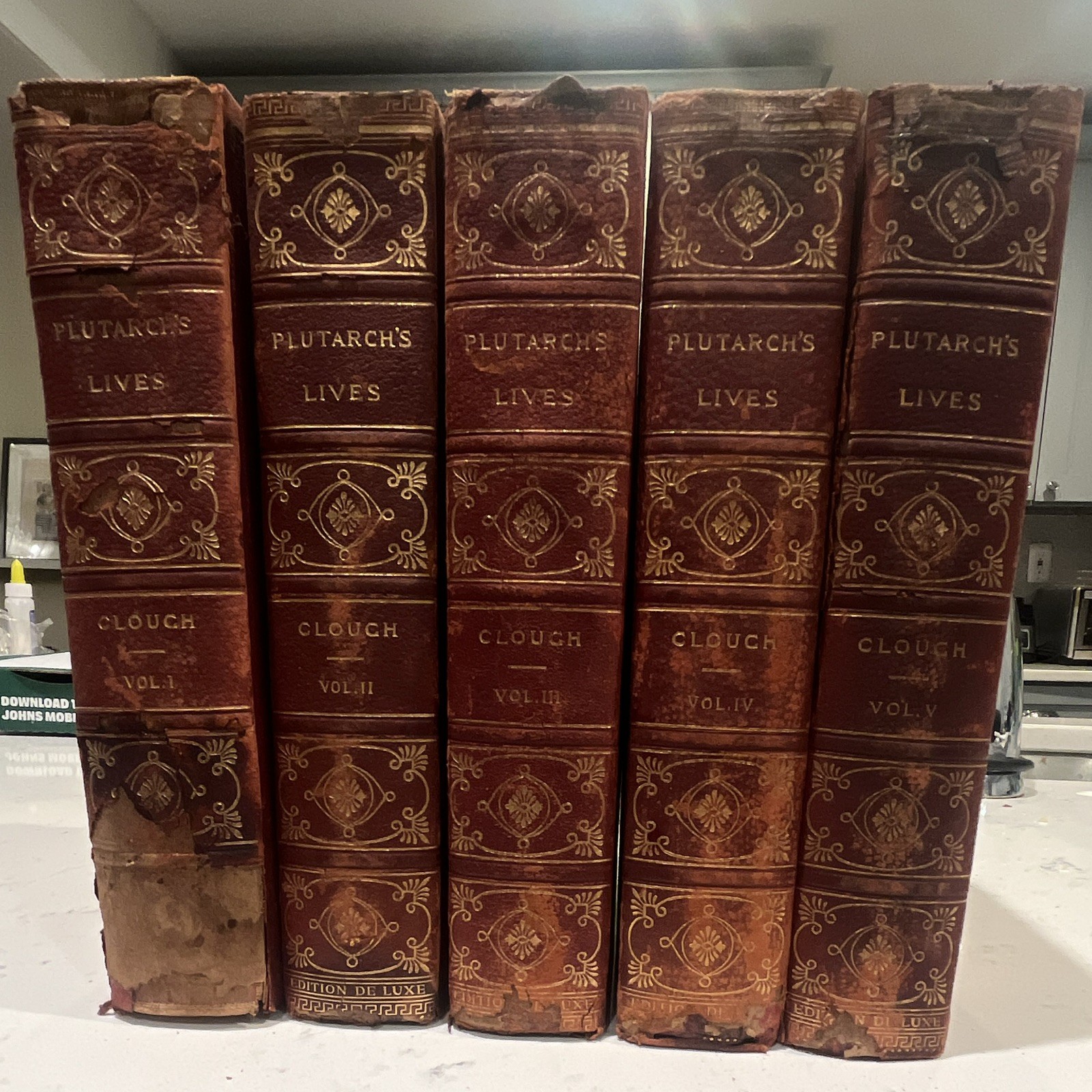 Plutarch\'s Lives by Clough Vol I-V Leather Bound Edition de Luxe Set English
