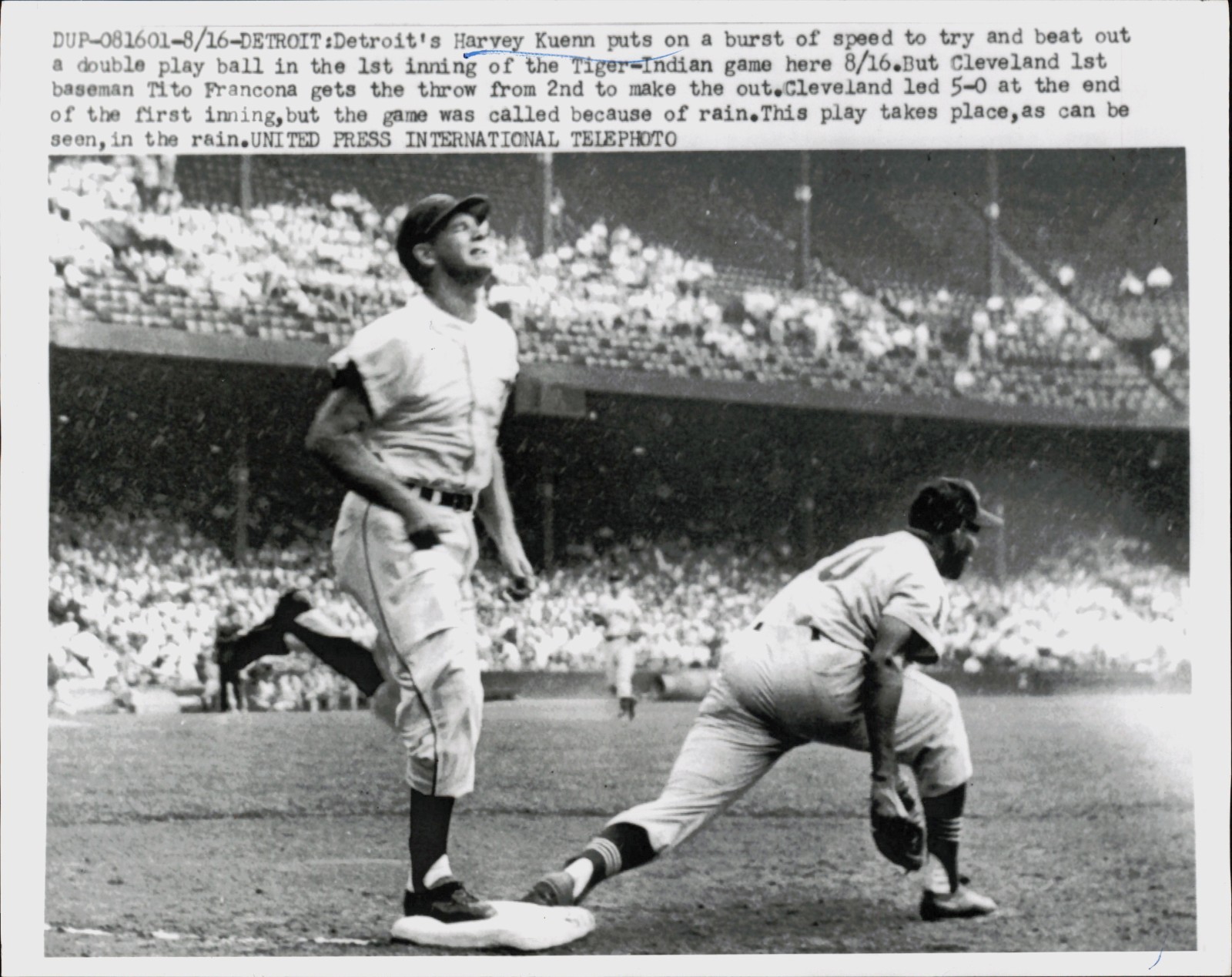 1959  Press Photo Play at First Harvy Kuenn, Detroit, Tito Francona, Cleveland