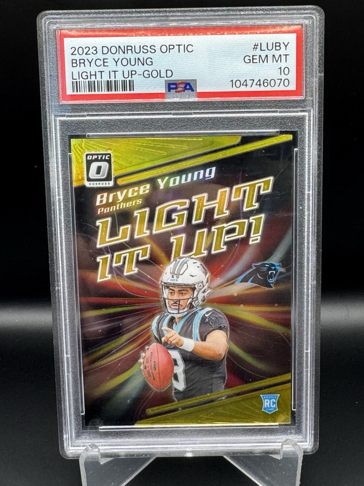 2023 Donruss Optic - Bryce Young #LU-BY Light It Up TRUE Gold Prizm #'d 9/10 RC