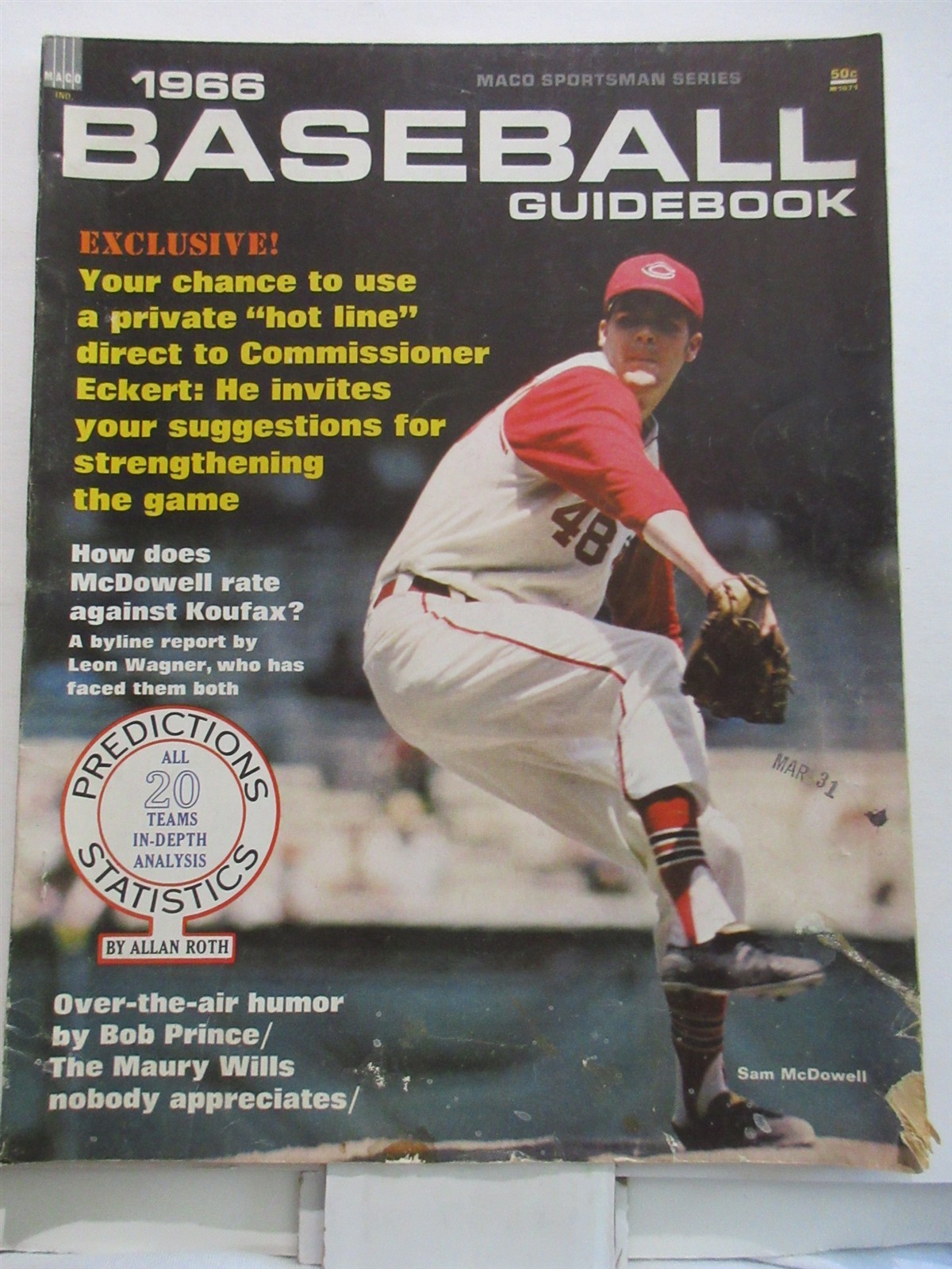 Vintage 1966 Baseball Guidebook Magazine Sam McDowell Cleveland Indians