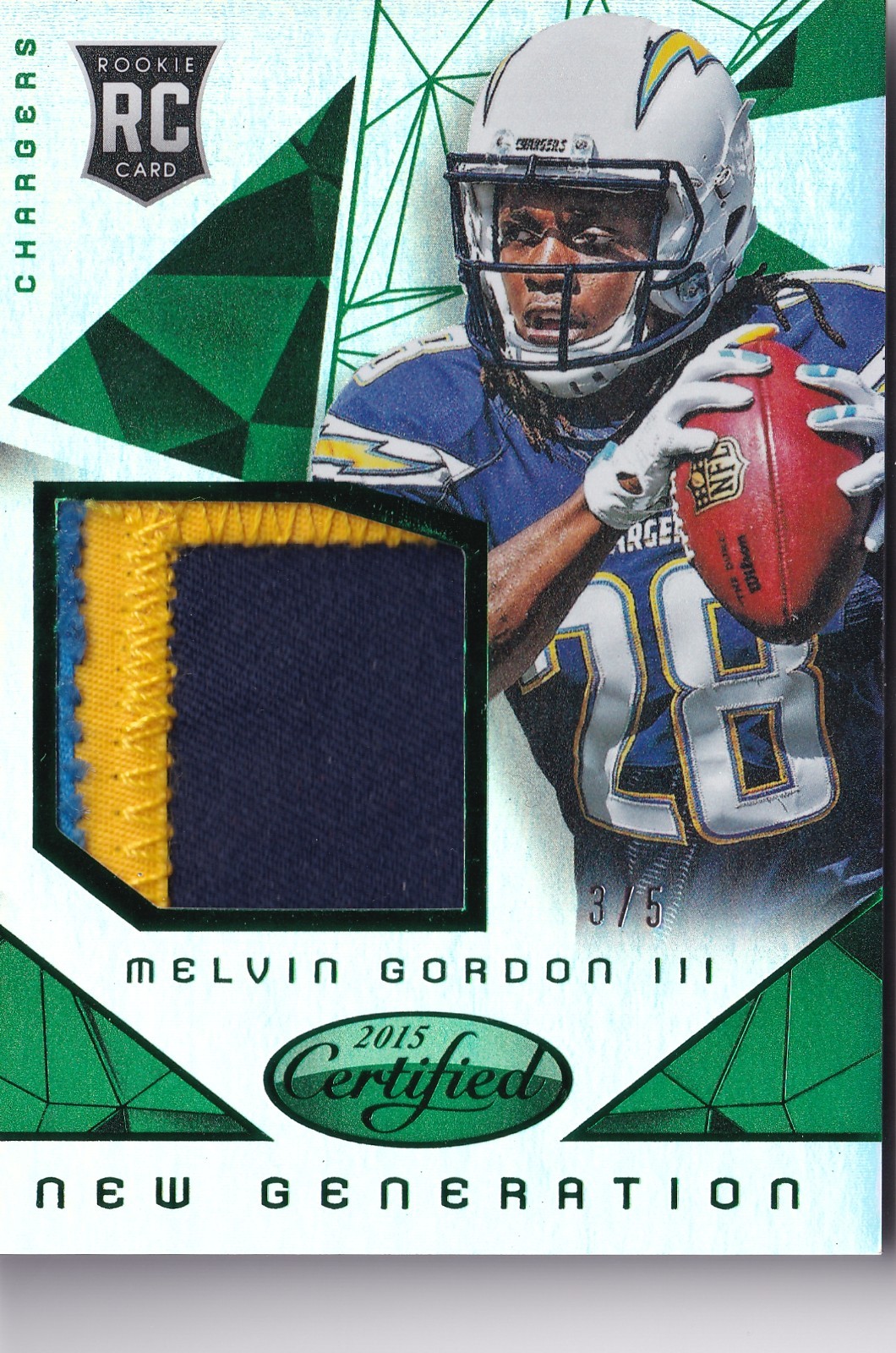 2015 Panini Certified Melvin Gordon Rookie 3 Color Patch 3/5 - Chargers