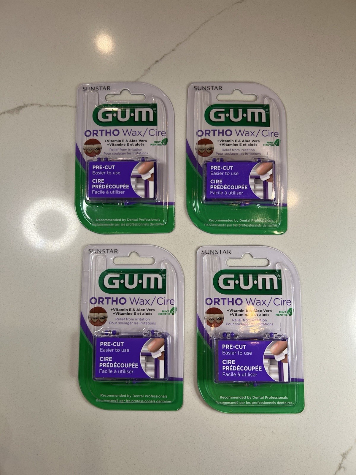 Lot of 4 Sunstar G.U.M. ORTHO Wax + Vitamin E-Pre-Cut-Relief from Irritation NIB