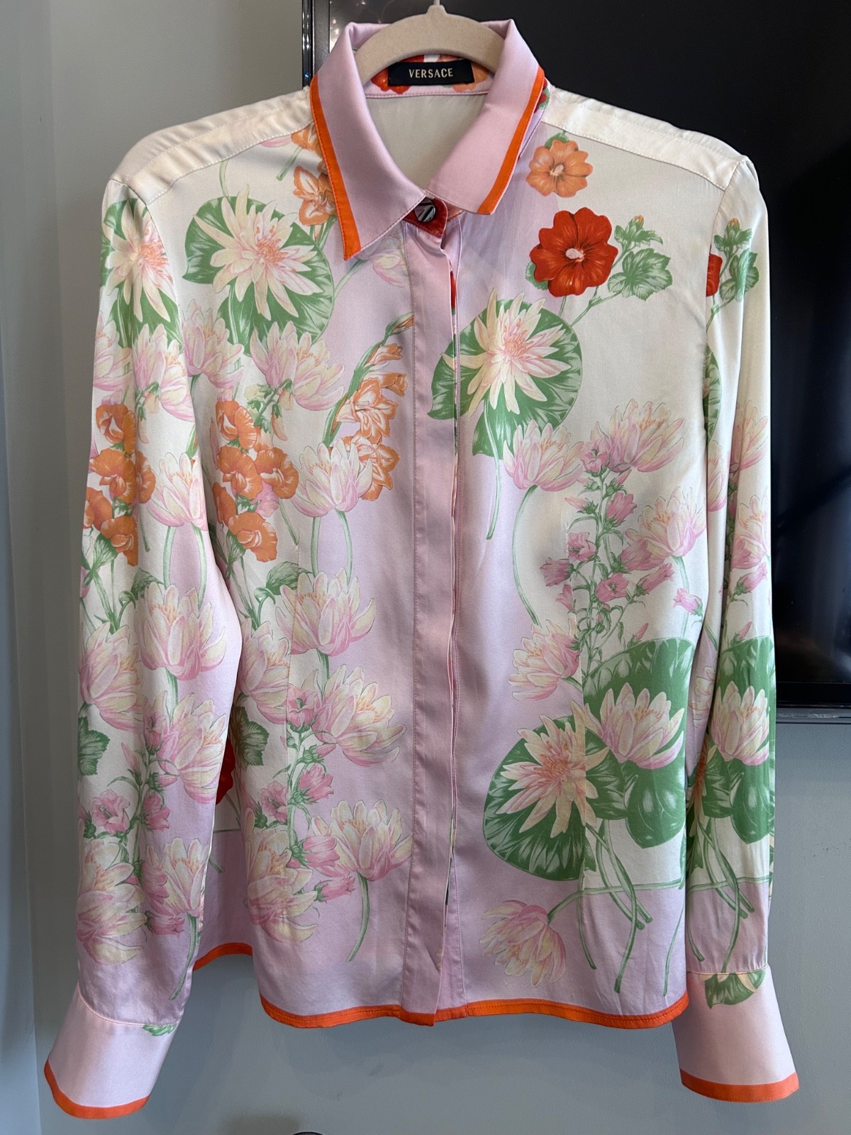Authentic Vintage Versace Silk Stretch Floral Blouse Womens IT 46 Made in Italy