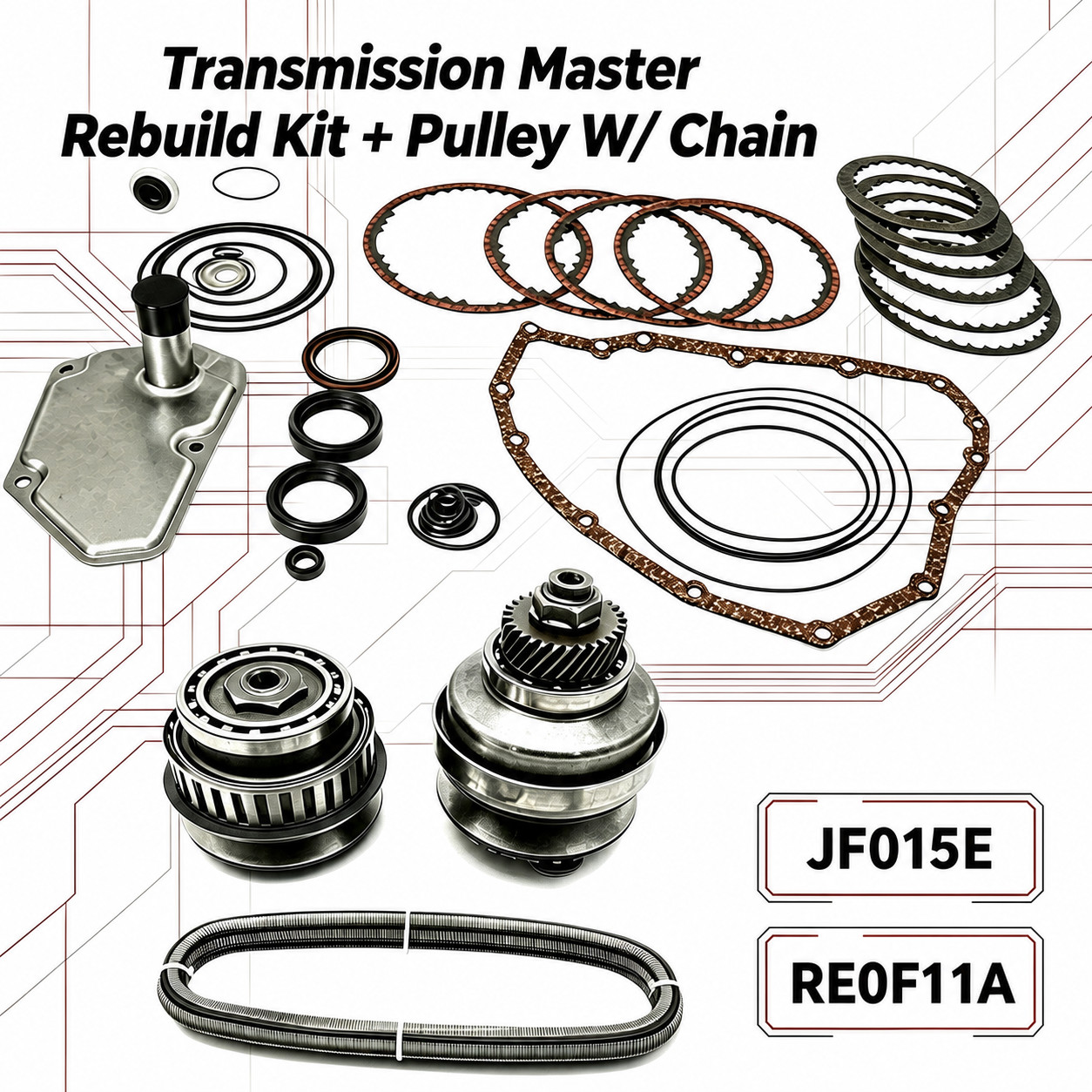 Transmission Master Rebuild Kit + Pulley W/ Chain For Nissan 29T JF015E RE0F11A