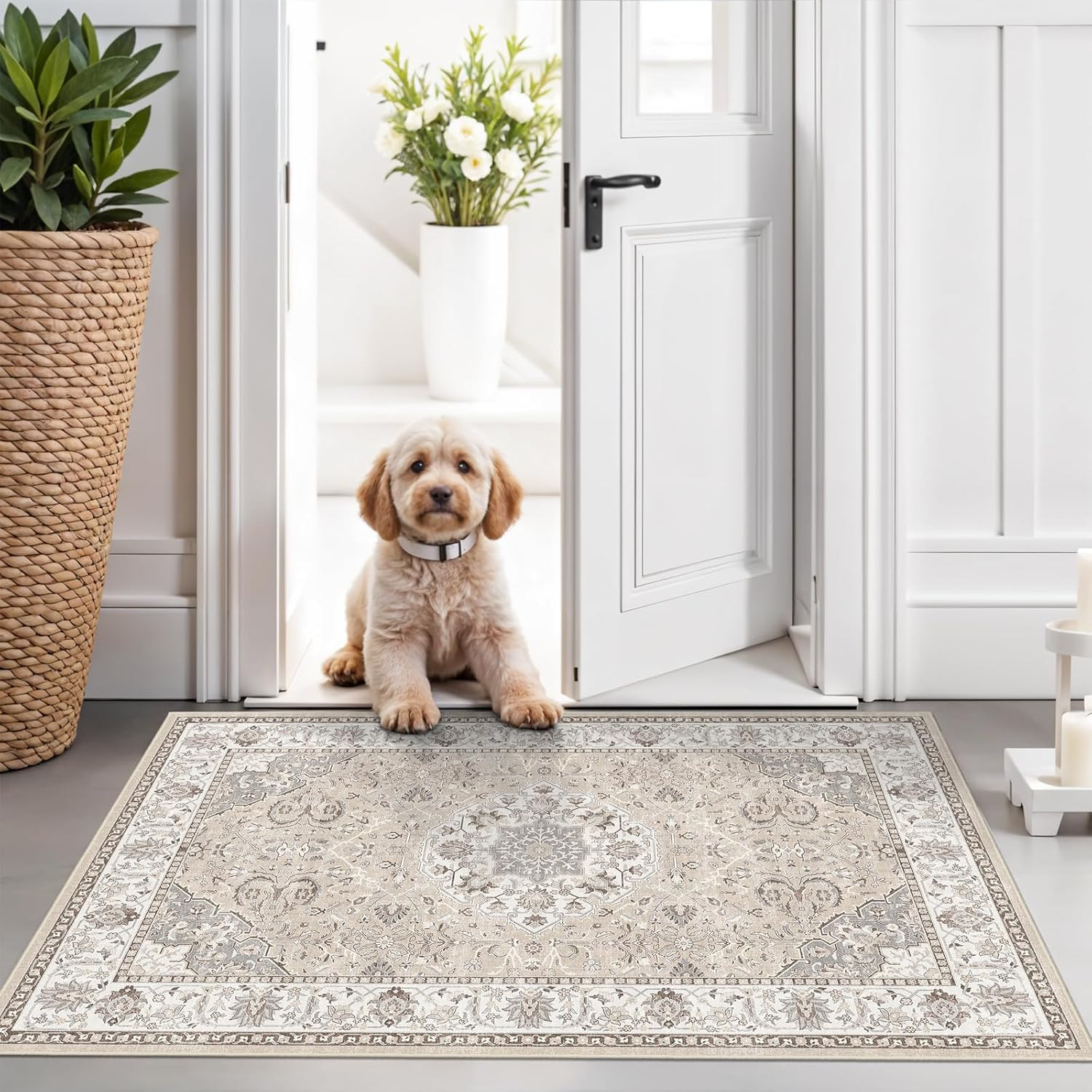 Washable 2X3 Entryway Area Rug - Neutral Kitchen Rug Runner Vintage Soft Floor M Washable 2X3 Entryway Area Rug - Neutral Kitchen Rug Runner Vintage Soft Floor M