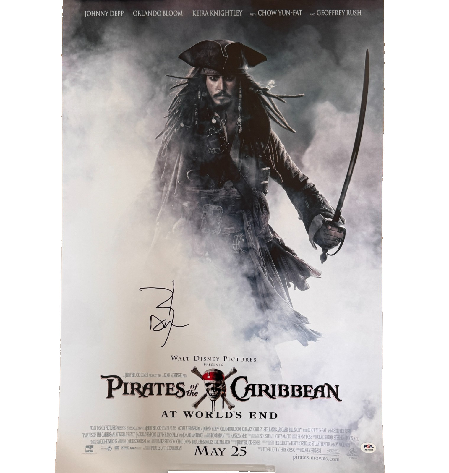 Johnny Depp Signed A2 Pirates of the Caribbean Poster PSA Authentication