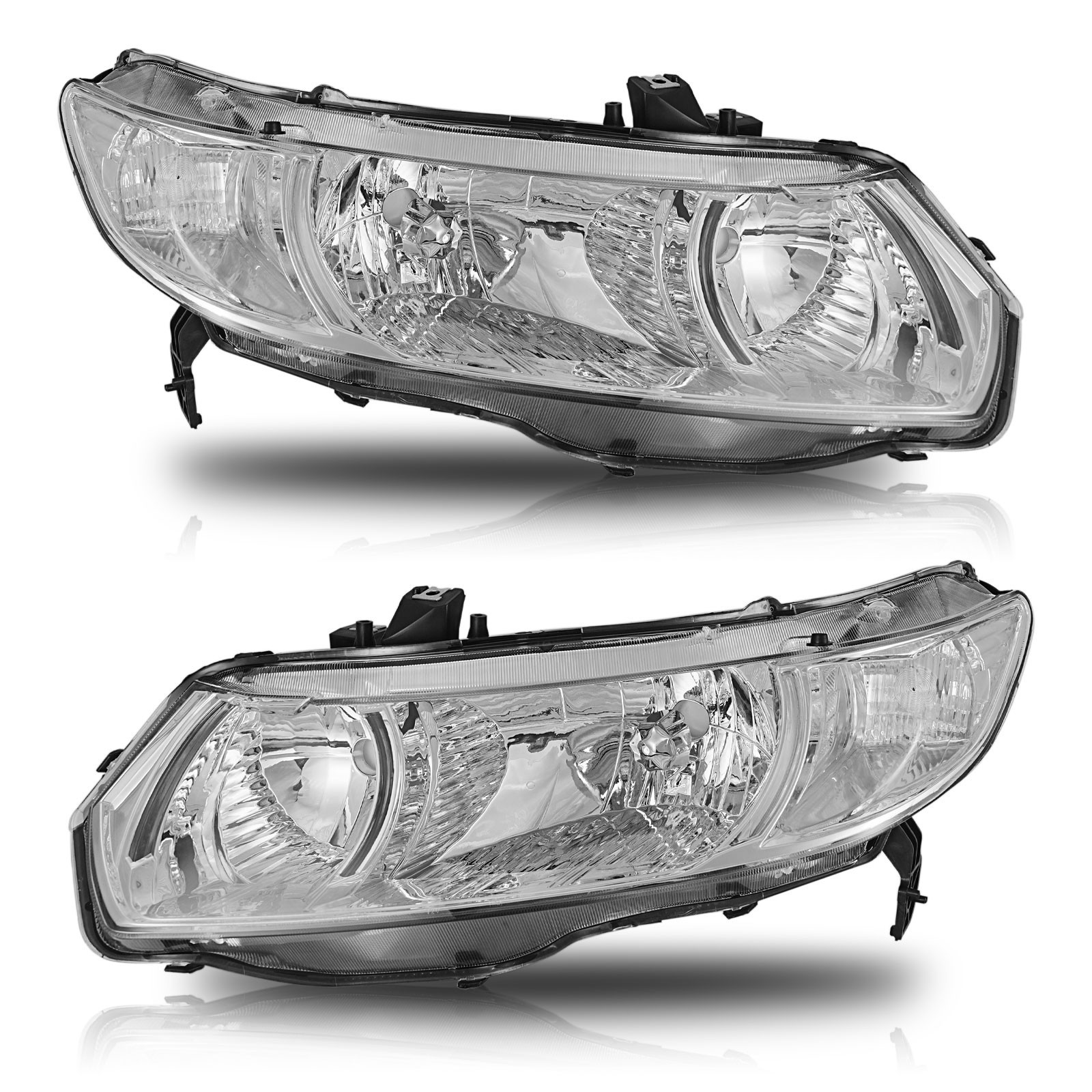 2Pcs Headlights For 2006-2011 Honda Civic Coupe 2Dr Chrome Housing Clear Corner