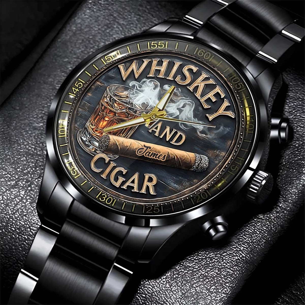 Whiskey and cigar stainless steel watch_personalized whisky Whiskey and cigar stainless steel watch_personalized whisky