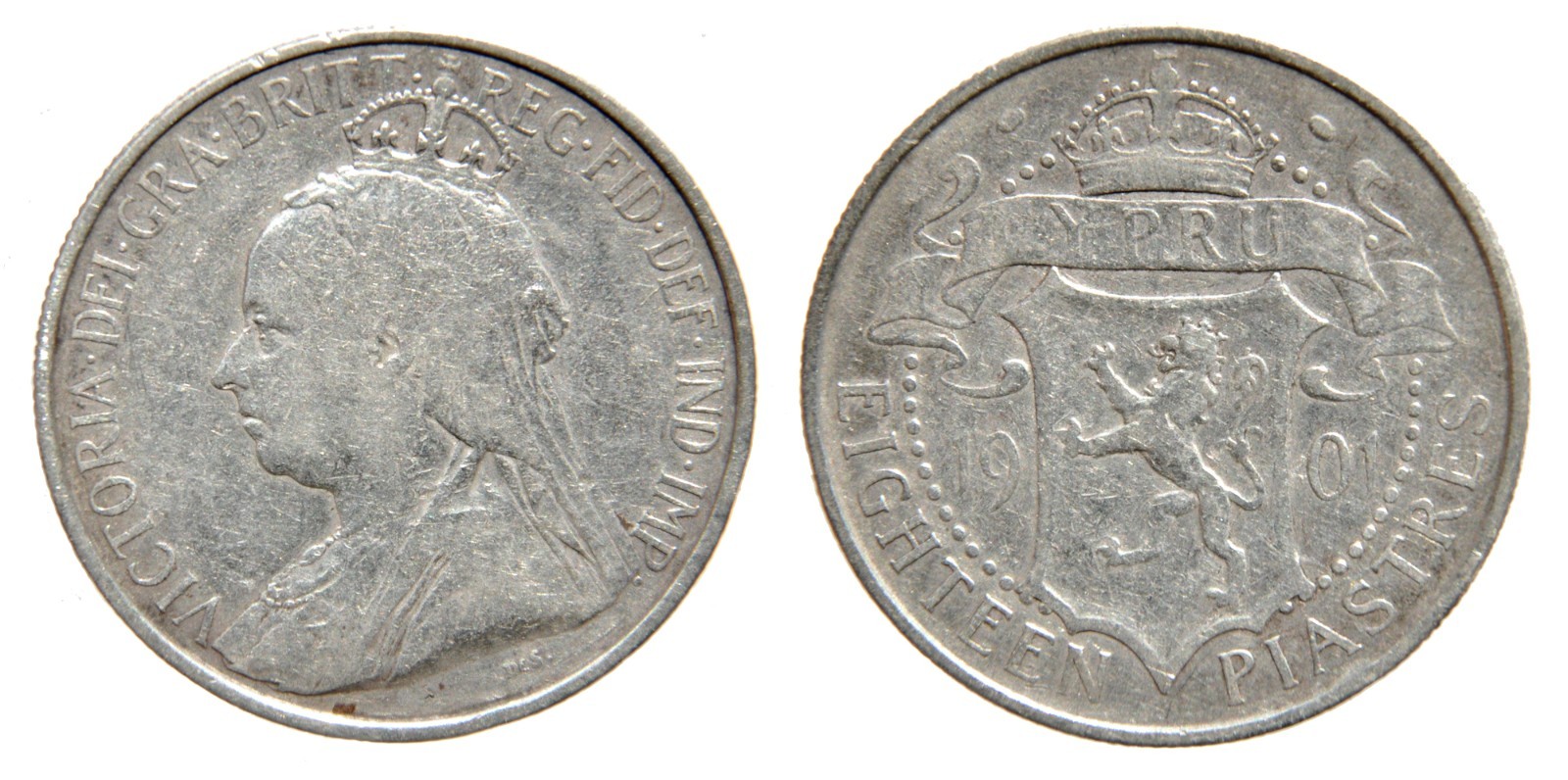 Cyprus. Victoria. 18 Piastres 1901. Cyprus. Victoria. 18 Piastres 1901.
