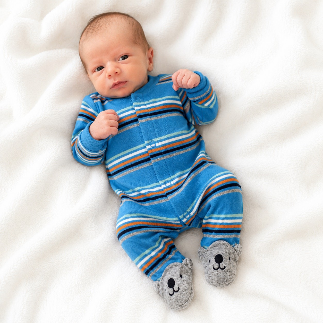 Carter\'s Baby Boys Preemie Blue Stripe Bear Footed Snap Sleeper NWT