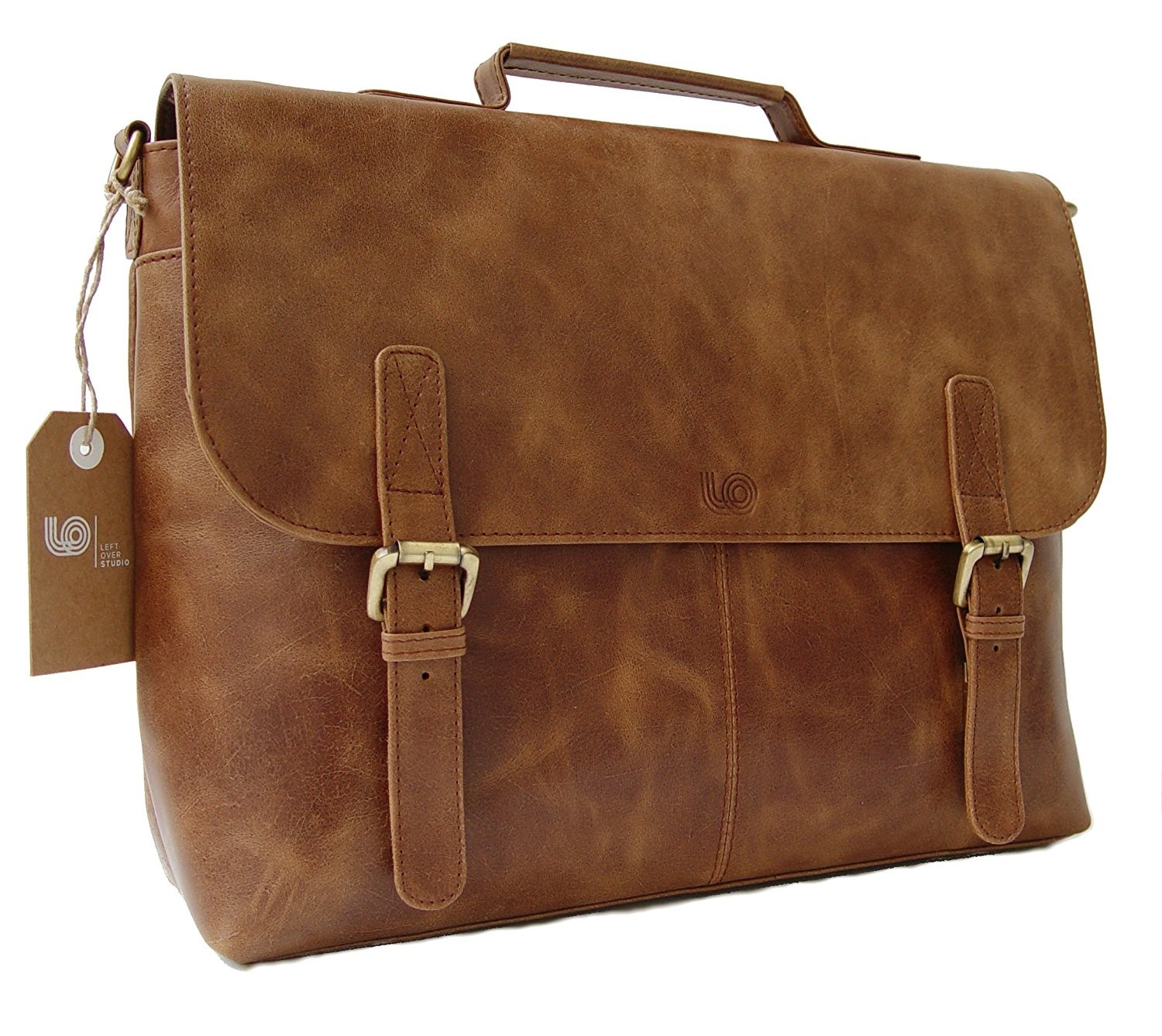 Leftover Studio Laptop Briefcase Top Grain Brown Leather- Missing Shoulder Strap