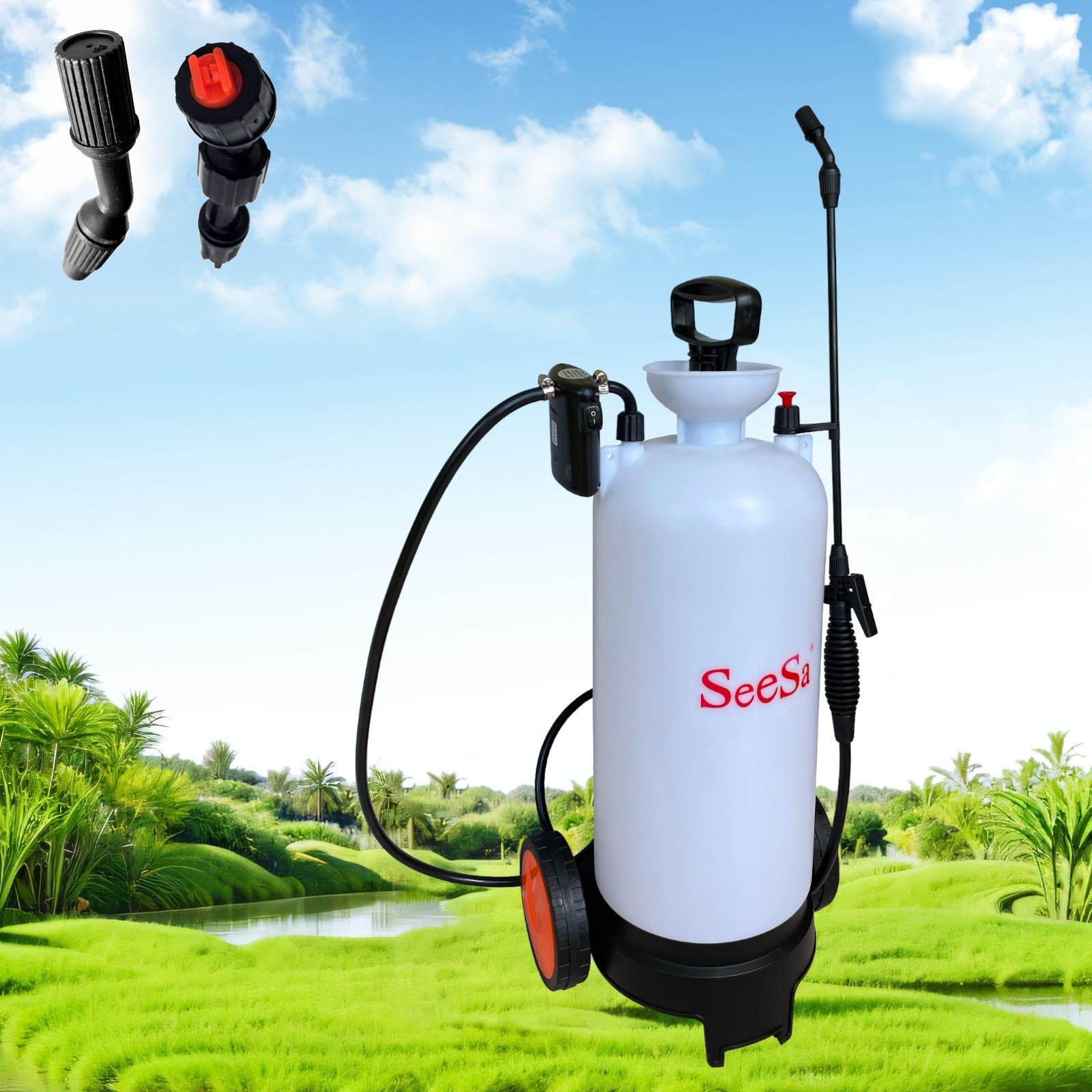 FIVO 3.2 Gallon Battery Powered Sprayer Hand Cart on Wheels for Lawn & Garden FIVO 3.2 Gallon Battery Powered Sprayer Hand Cart on Wheels for Lawn & Garden