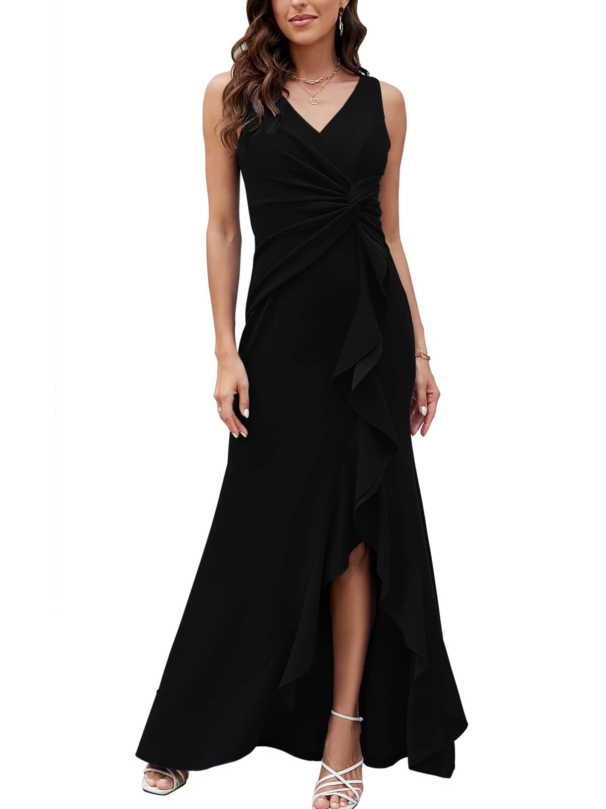 Womens Elegant Formal Evening Dress V Neck Sleeveless Split Prom Party Gown