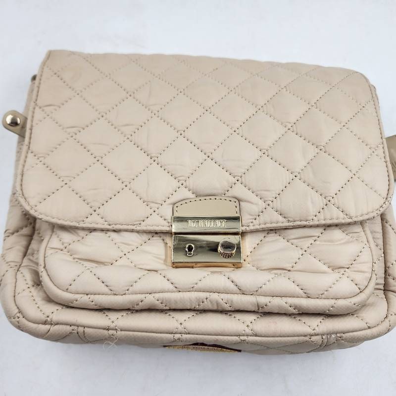 MZ Wallace Crosby Lock Quilted Crossbody Bag Women\'s Beige Detachable Strap