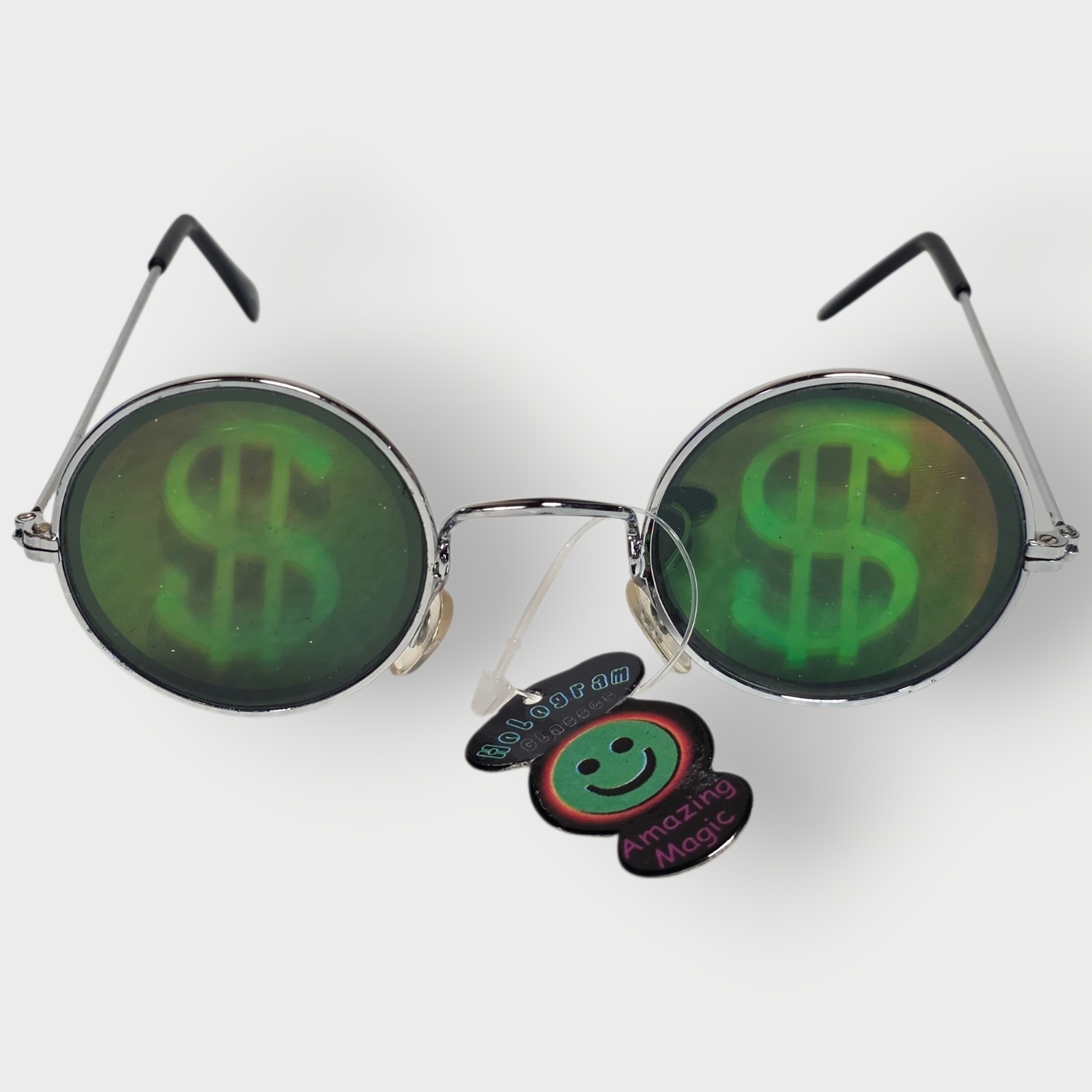 NEW 90s ROUND MONEY SIGN Hologram Sunglasses, Unworn Original Vintage Glasses