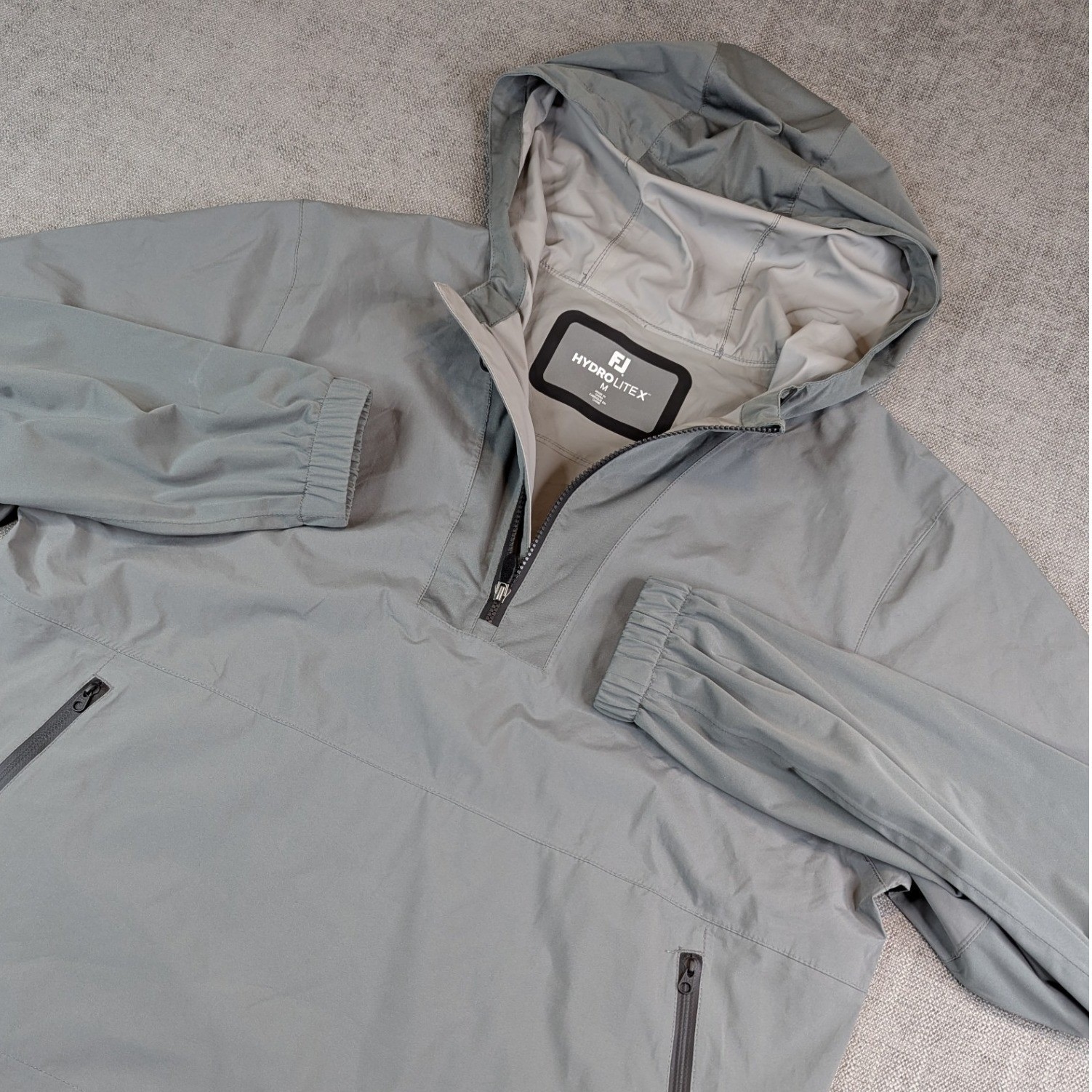 FootJoy HydroLite X Rain Jacket Mens M Grey Half Zip Hooded Windbreaker Golf