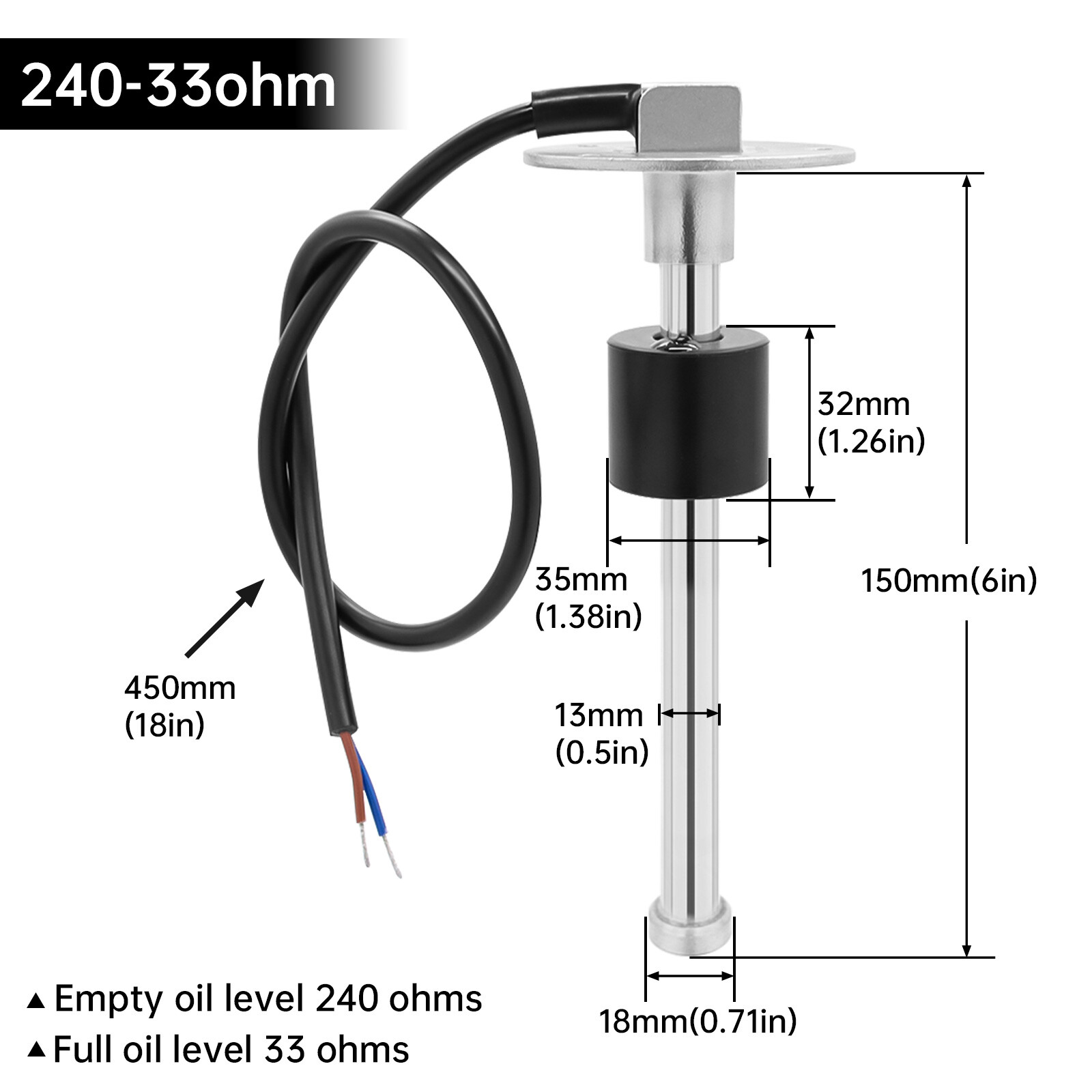 2\'\' 52mm Boat Fuel Level Gauge 240-33ohms Fuel Level Gauge Sensor Sender Unit US