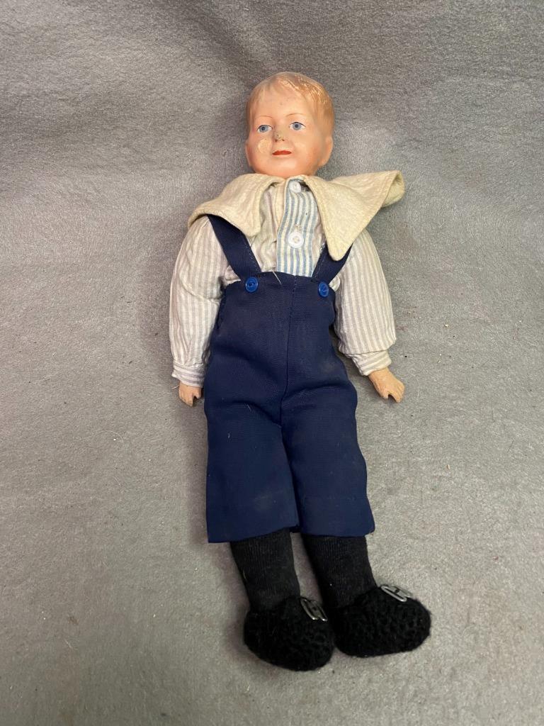 ANTIQUE 16 INCH COMPOSITION HEAD & HANDS CLOTH BODY BOY DOLL CIRCA 1910