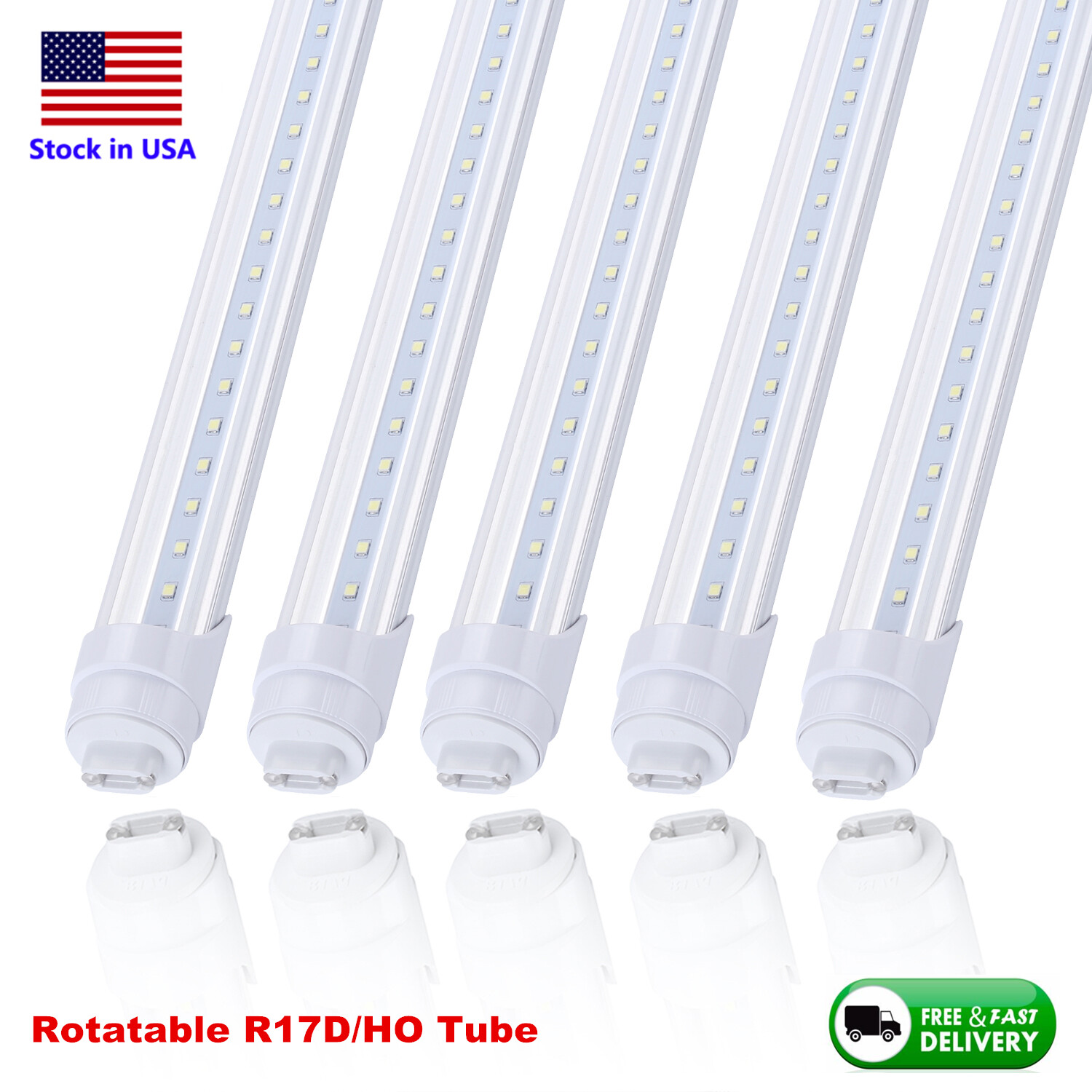 8\' 2 Pin LED Tube Light, Rotatable R17D/HO 8FT F96T12 T8 Fluorescent Replacement