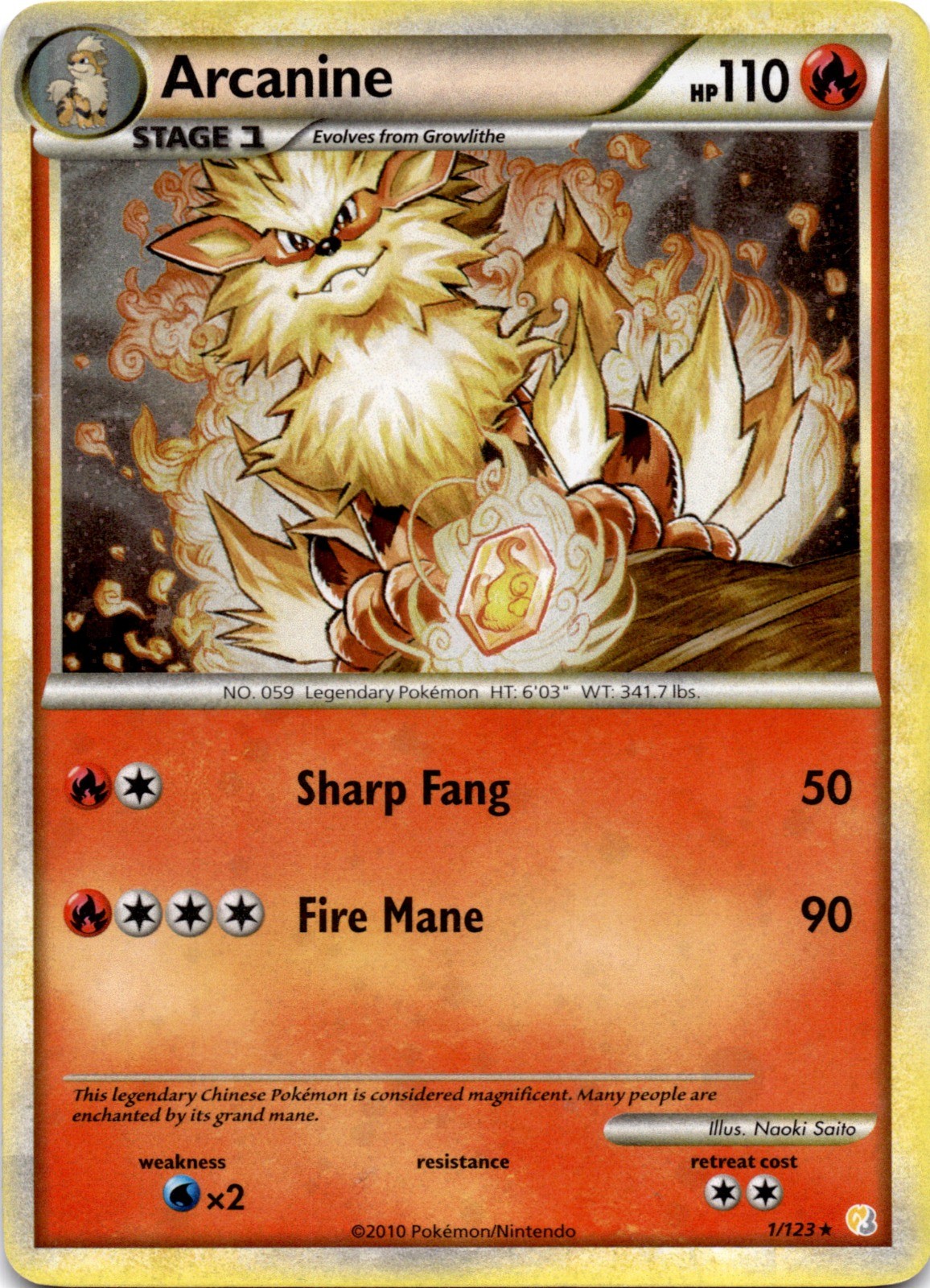 Arcanine Holo Rare HeartGold SoulSilver 1/123 MP Arcanine Holo Rare HeartGold SoulSilver 1/123 MP