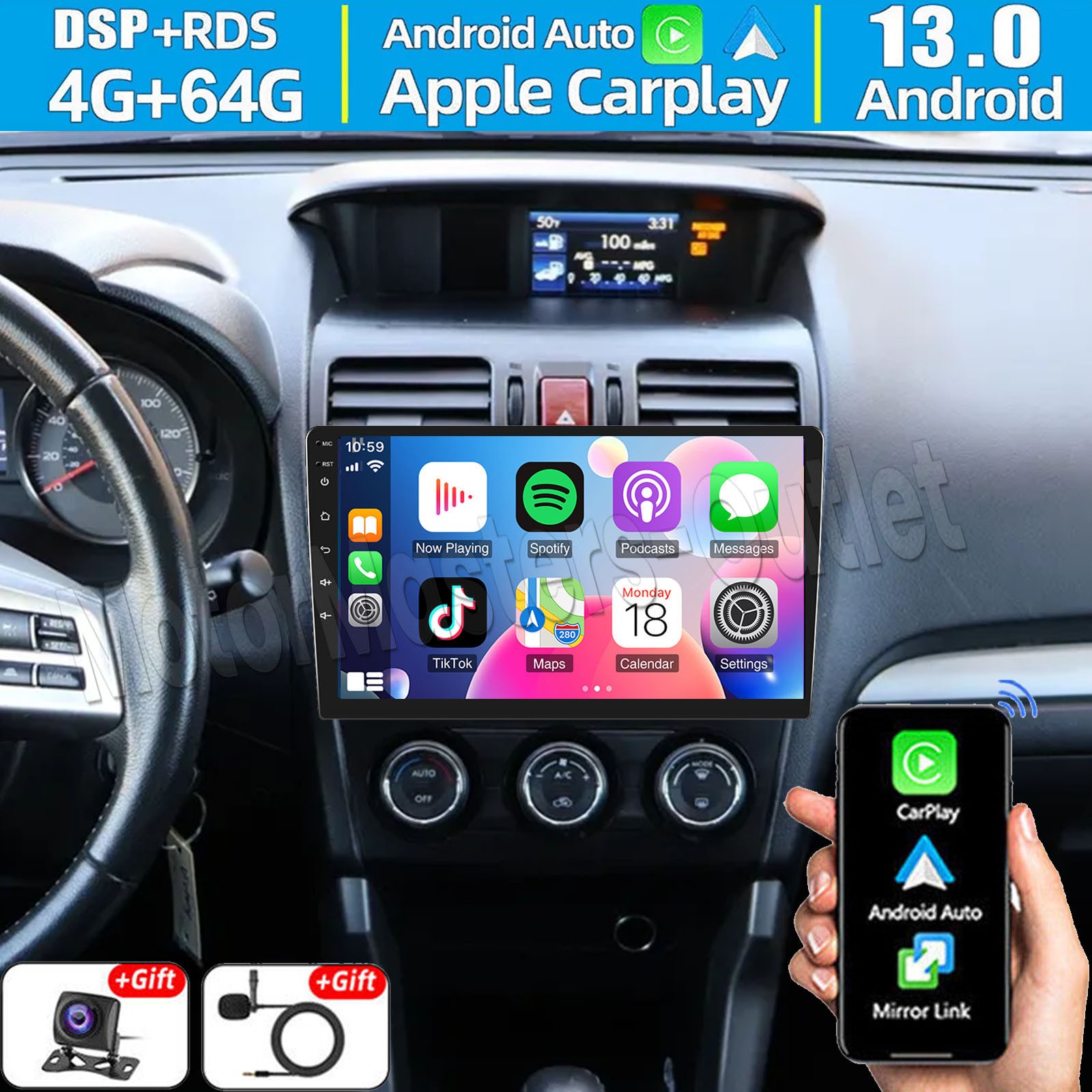 Android 13 Carplay For Subaru Forester Impreza 2012-2015 Car Radio GPS BT 4+64GB