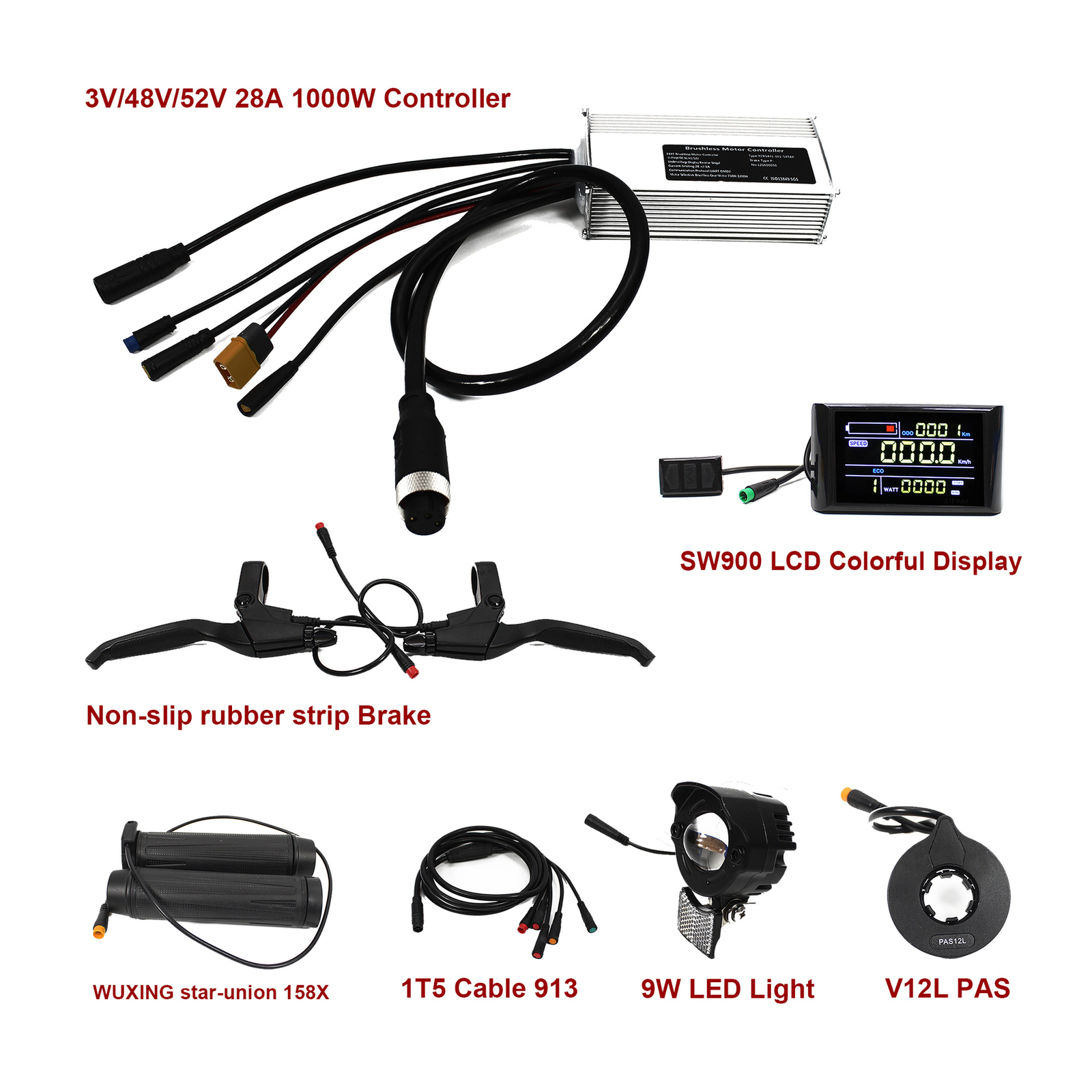 E-Bike Sine Wave Controller Kits 28A 36V 48V 52V 1000W For BAFANG G062 HUB Motor