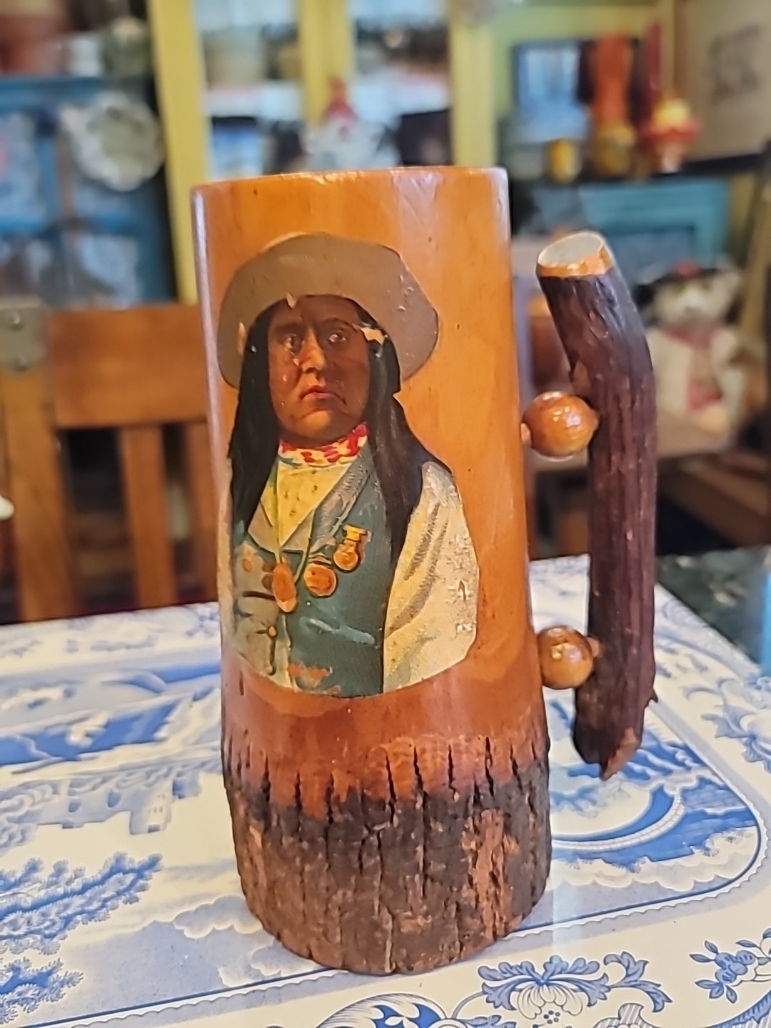 Native American Adirondack Tankard Weird Wood Indian Man Catskills Carved 1930s