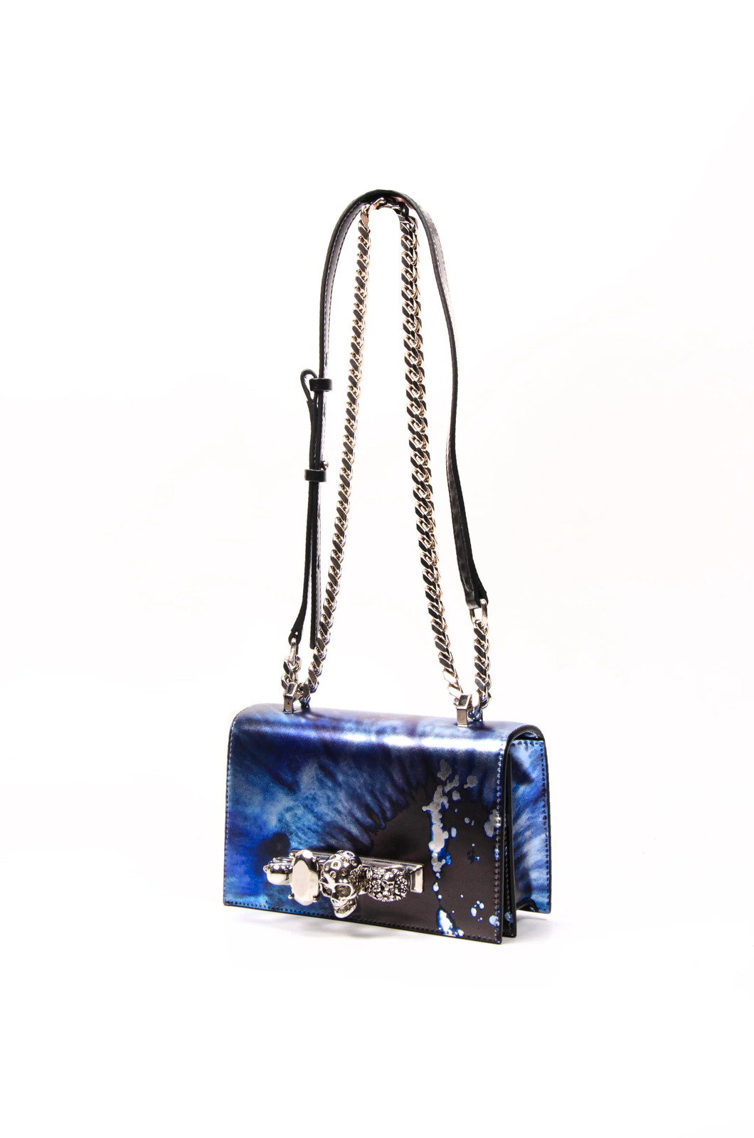 Alexander McQueen Iris Eye Mini Dark Blue Satin Crossbody Bag