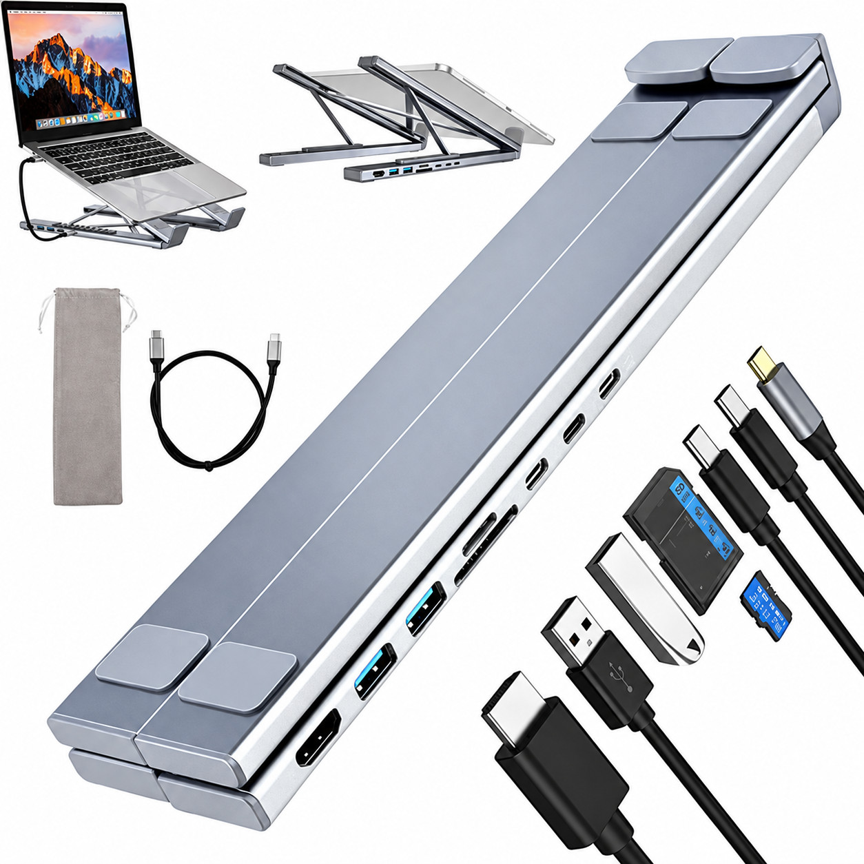 USB C Laptop Docking Station Stand 8 in 1 Hub 4K HDMI 100W PD USB 3.0 SD TF