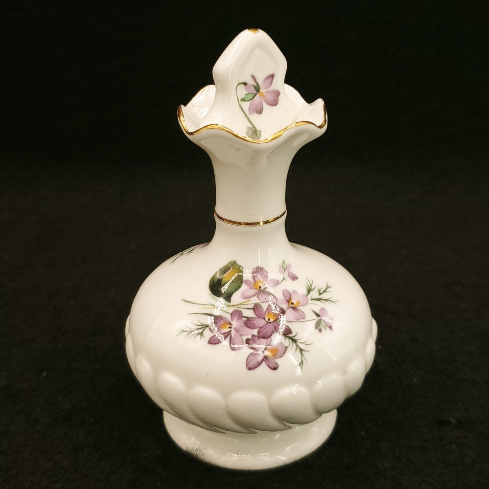 Vtg Mary Jane England Bone China White & Gold Perfume Bottle Flowers Decor