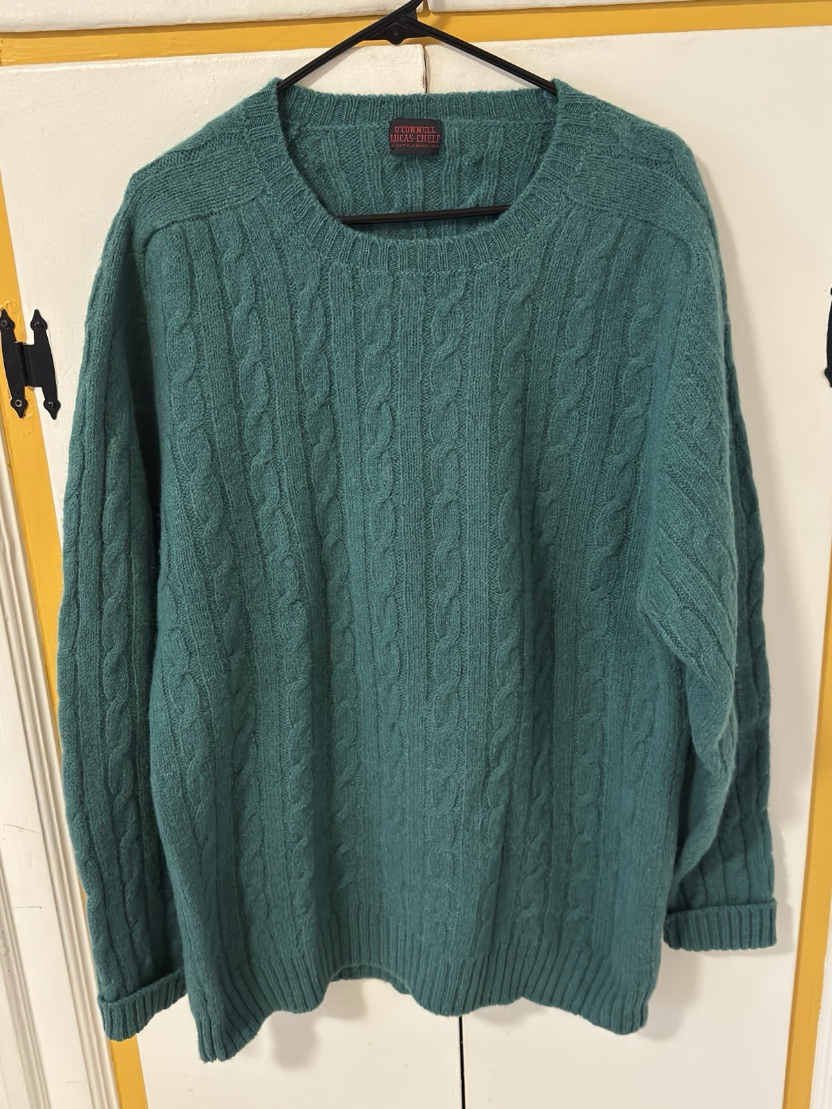 O\'Connell\'s Scottish Shetland Wool Sweater Cable Knit Turquoise Teal Size 44