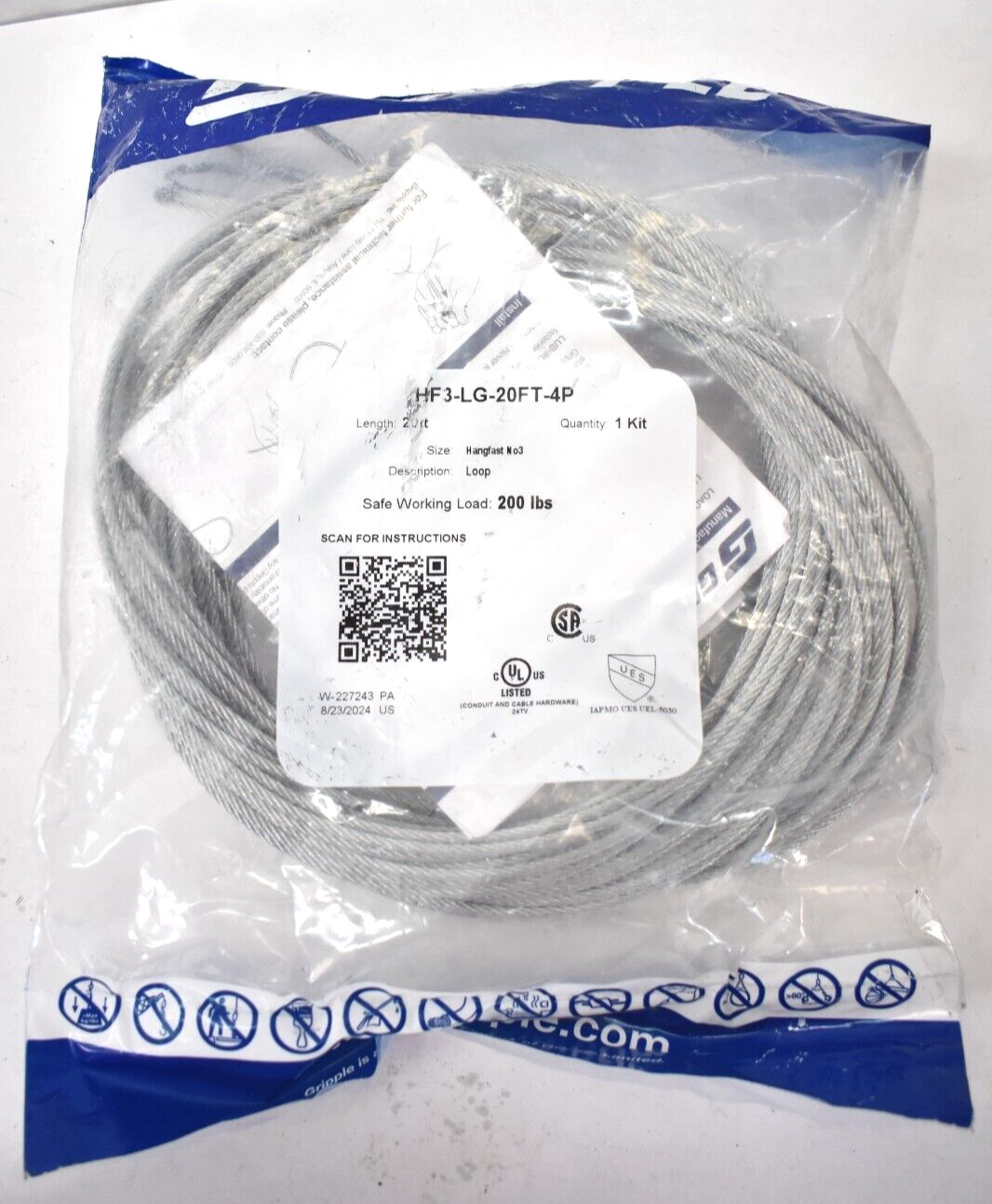 Gripple HF3-LG-20FT-4P Standard Hanger Loop End #3 200 lb Capacity Hangfast No3