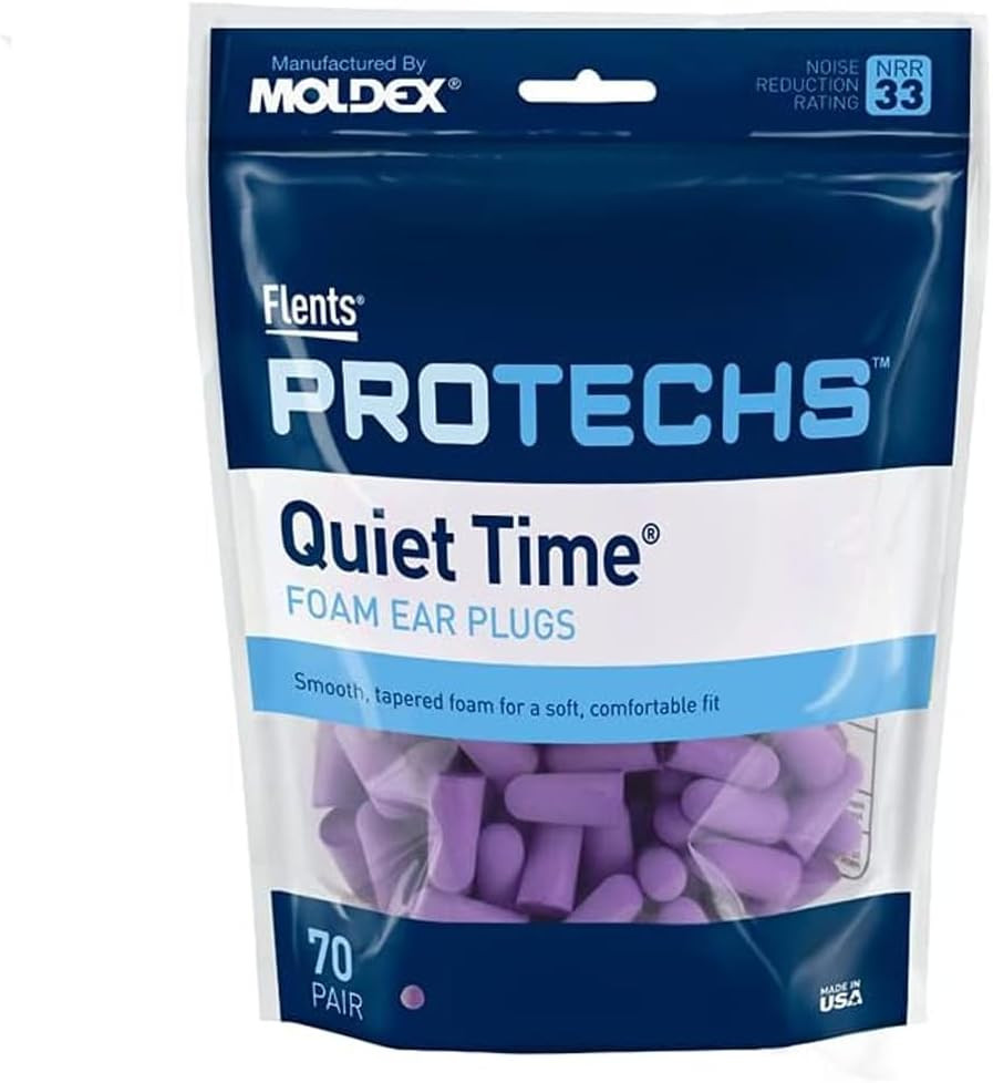 Flents Protechs Quiet Time Foam Ear Plugs, NRR 33, 70 Pair, Purple | Soft Foam &
