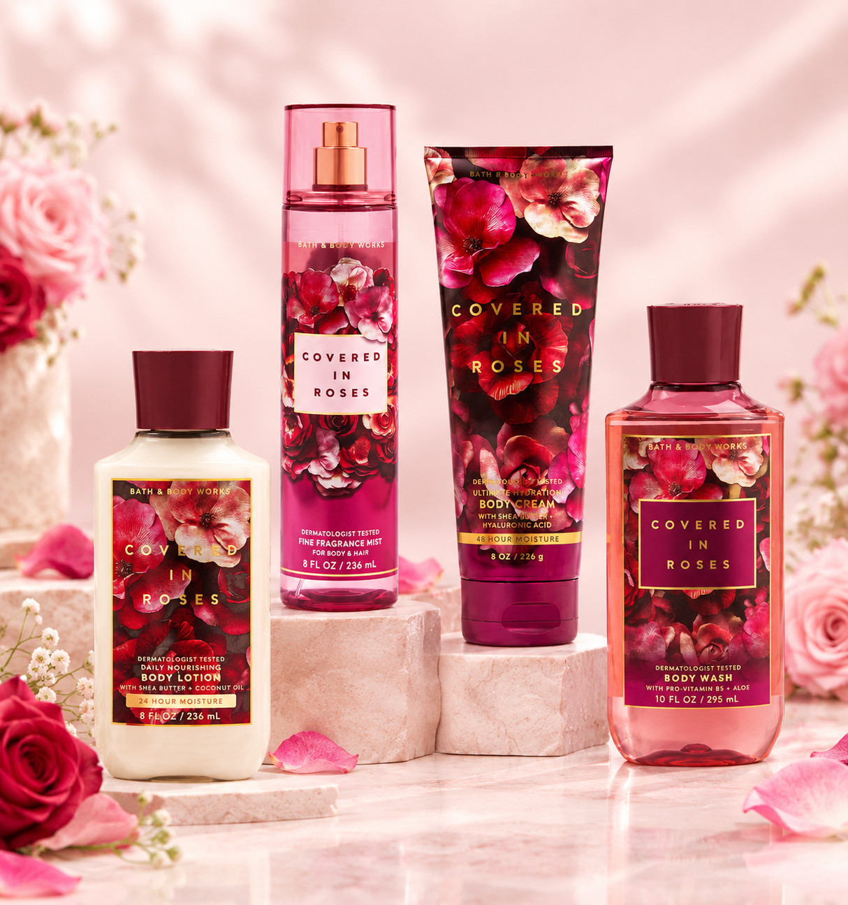 NEW Bath & Body Works Covered In Roses 4 Pc Set Mist Lotion Wash Cream NEW Bath & Body Works Covered In Roses 4 Pc Set Mist Lotion Wash Cream