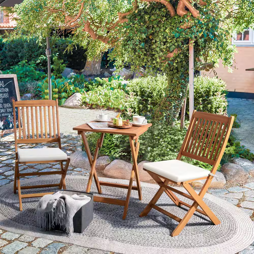 Tozey Chillrest 3-Piece Acacia Wood Folding Patio Bistro Set Tozey Chillrest 3-Piece Acacia Wood Folding Patio Bistro Set