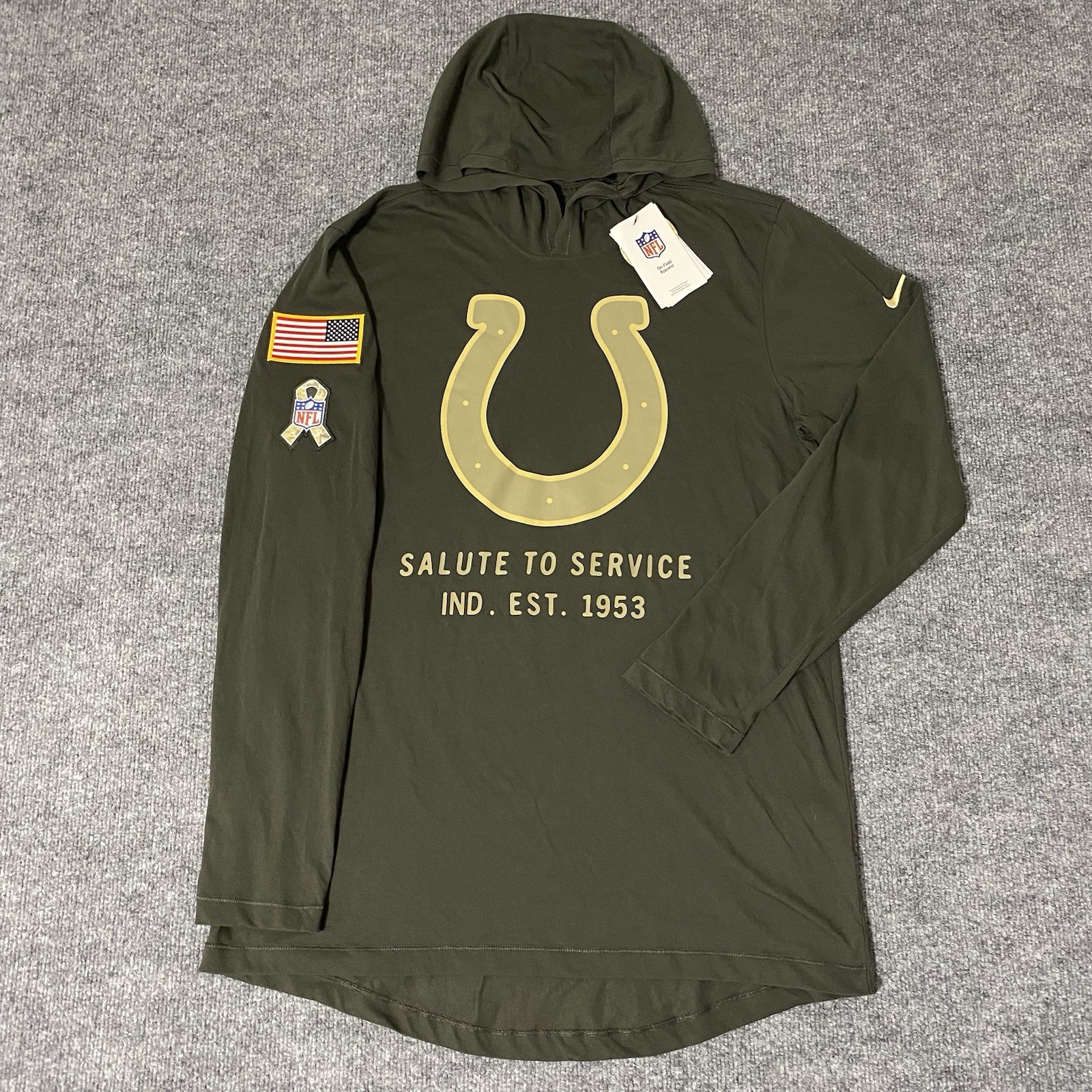 Nike Indianapolis Colts Salute To Service Mens Large On Field Hooded Shirt NWT