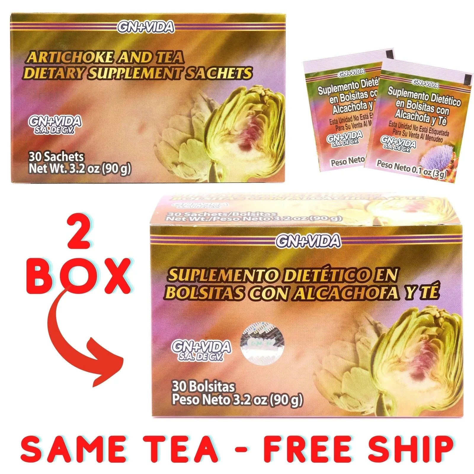 2 Te de Alcachofa Detox Tea GN+Vida ORIGINAL Artichoke Green Tea and More 60 DAY 2 Te de Alcachofa Detox Tea GN+Vida ORIGINAL Artichoke Green Tea and More 60 DAY