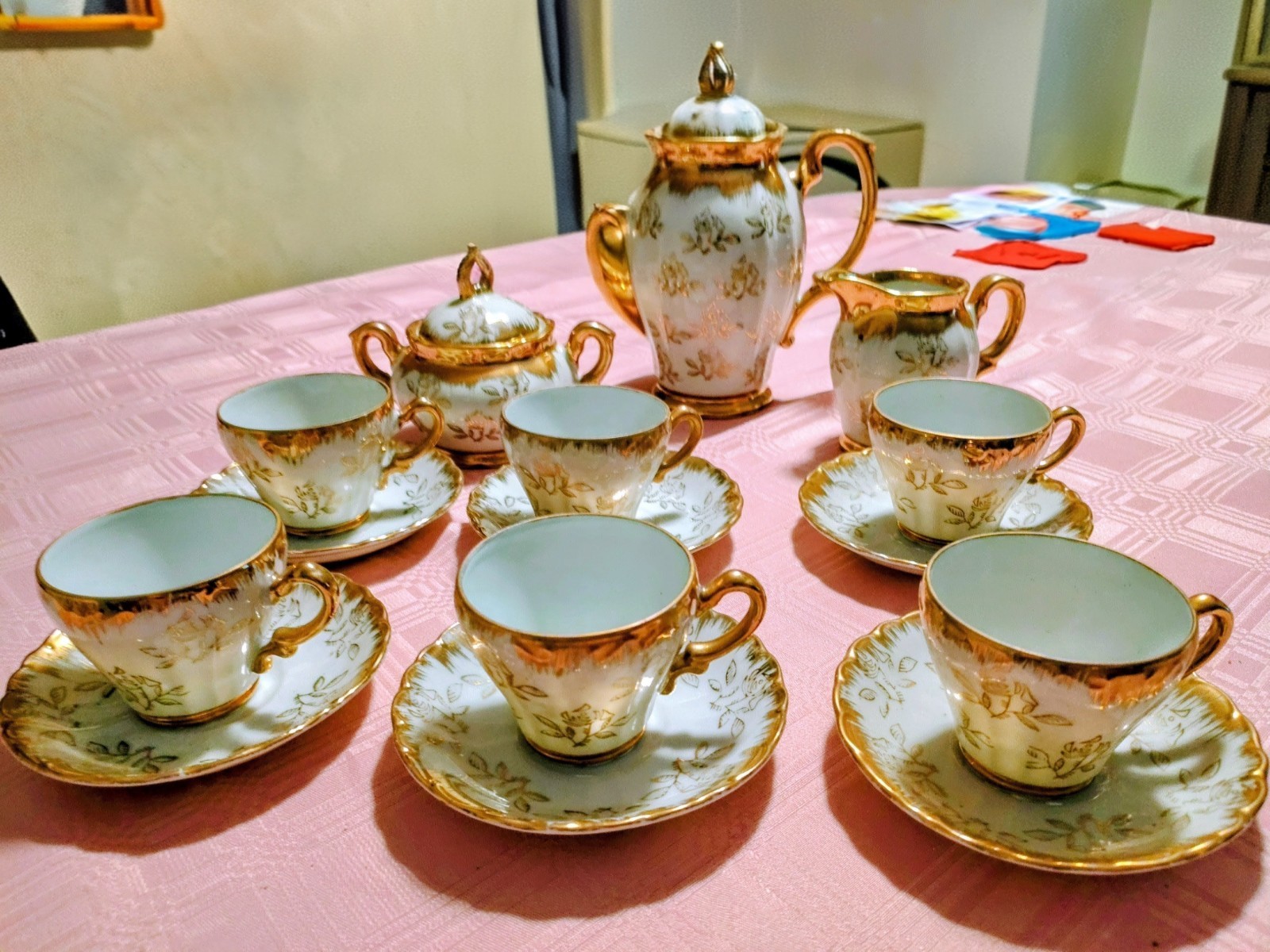 Vintage Japanese Lusterware Tea Set Gold Rose - 15 Pce Service for 6 (1921-1941)
