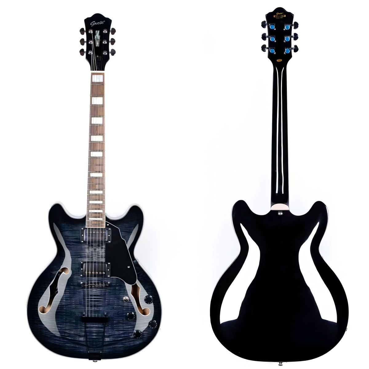 GROTE Jazz Electric Guitar Semi-Hollow Body Trapeze Tailpiece (Black)