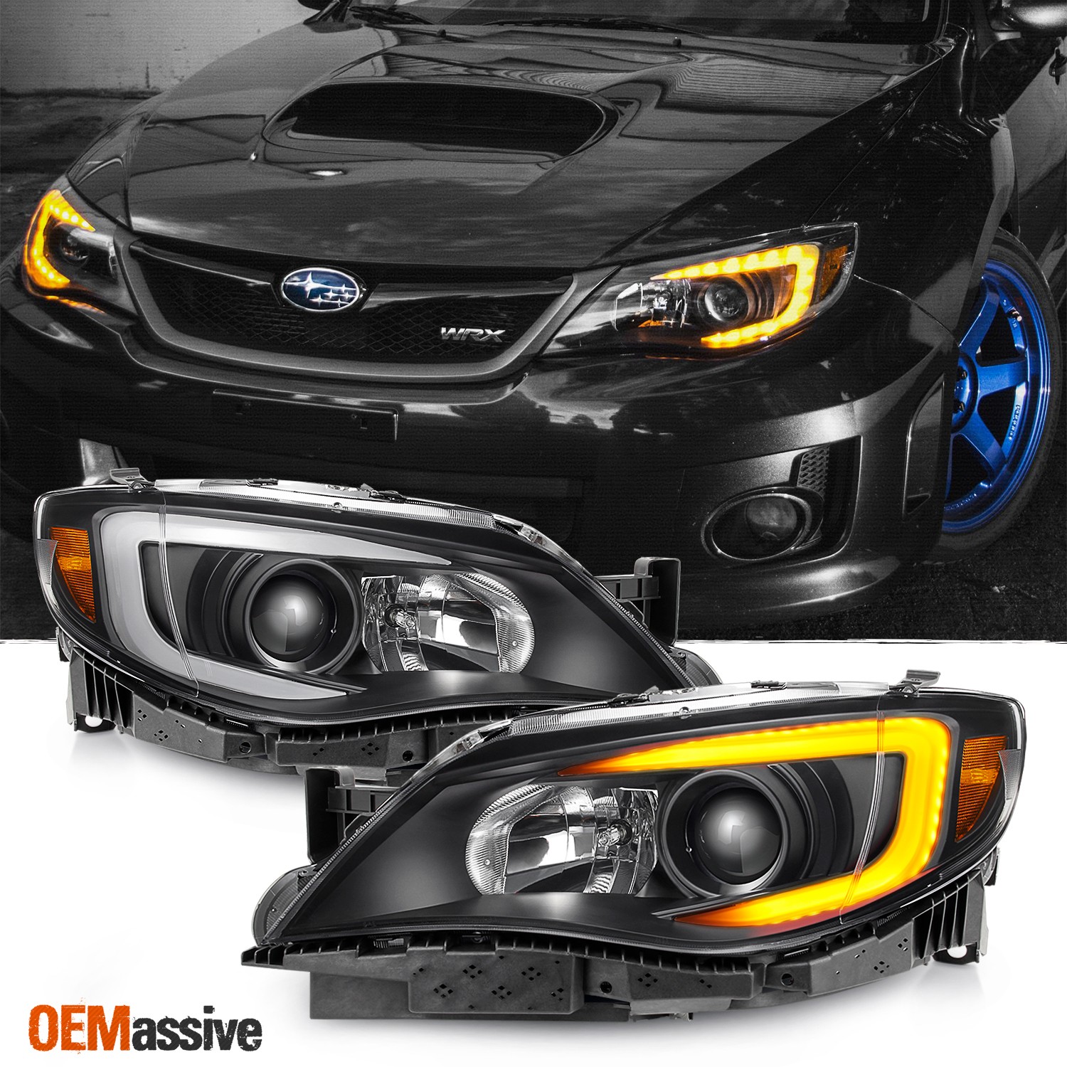 Fit 2008-2014 Impreza WRX LED DRL SWITCHBACK Signal Black Projector Headlights
